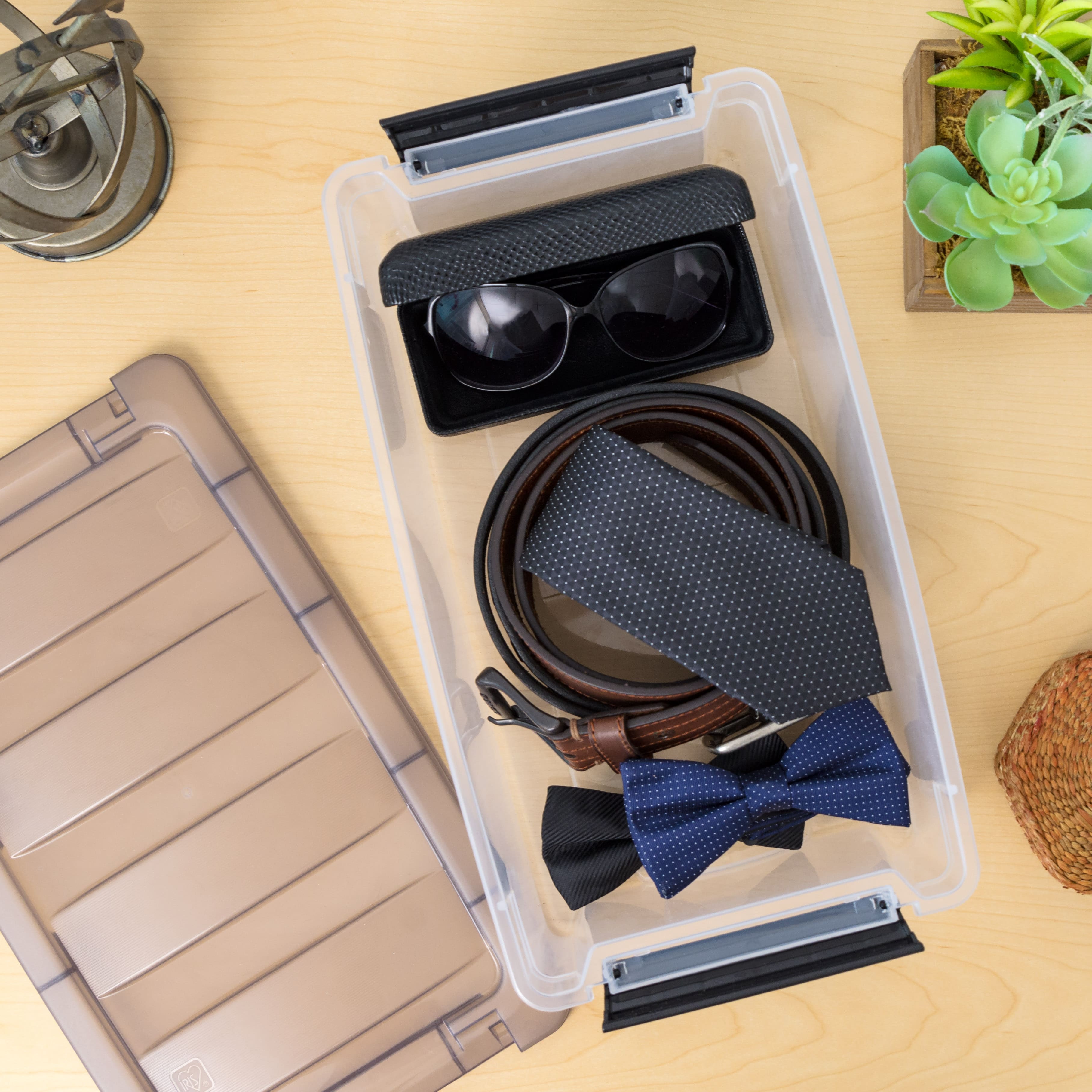 IRIS® Stack & Pull™ Clear Storage Box with Gray Lid