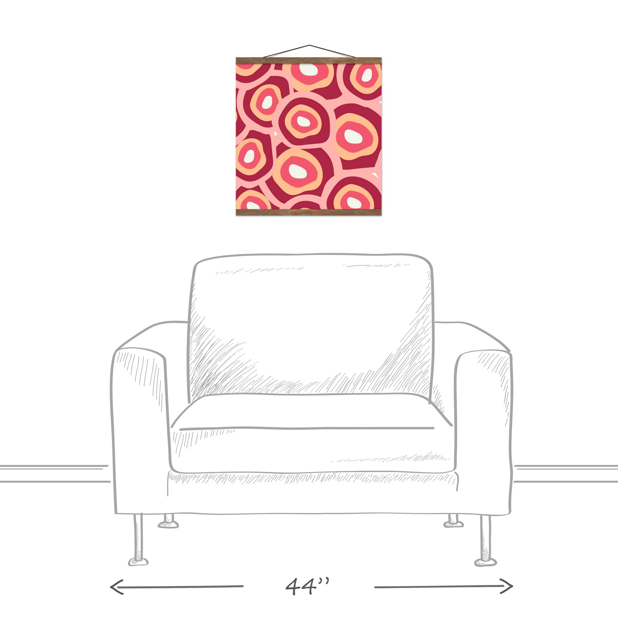 Funky Circles Pattern 16" x 16" Teak Hanging Canvas