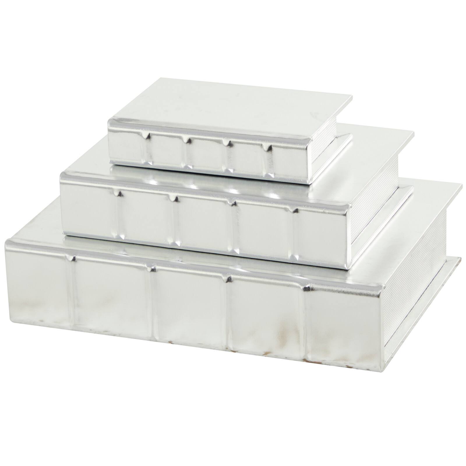 CosmoLiving by Cosmopolitan Silver Faux Leather Faux Book Box with Metallic Finish Set
