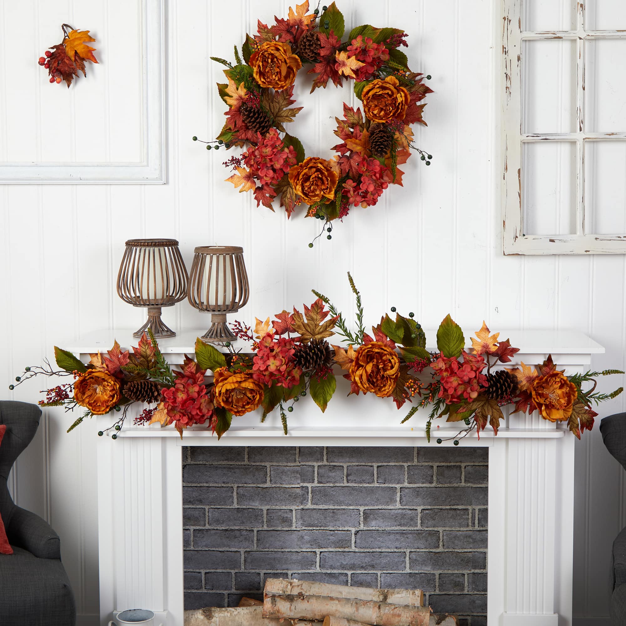 6ft. Fall Ranunculus, Hydrangea & Berries Autumn Garland | Fall ...