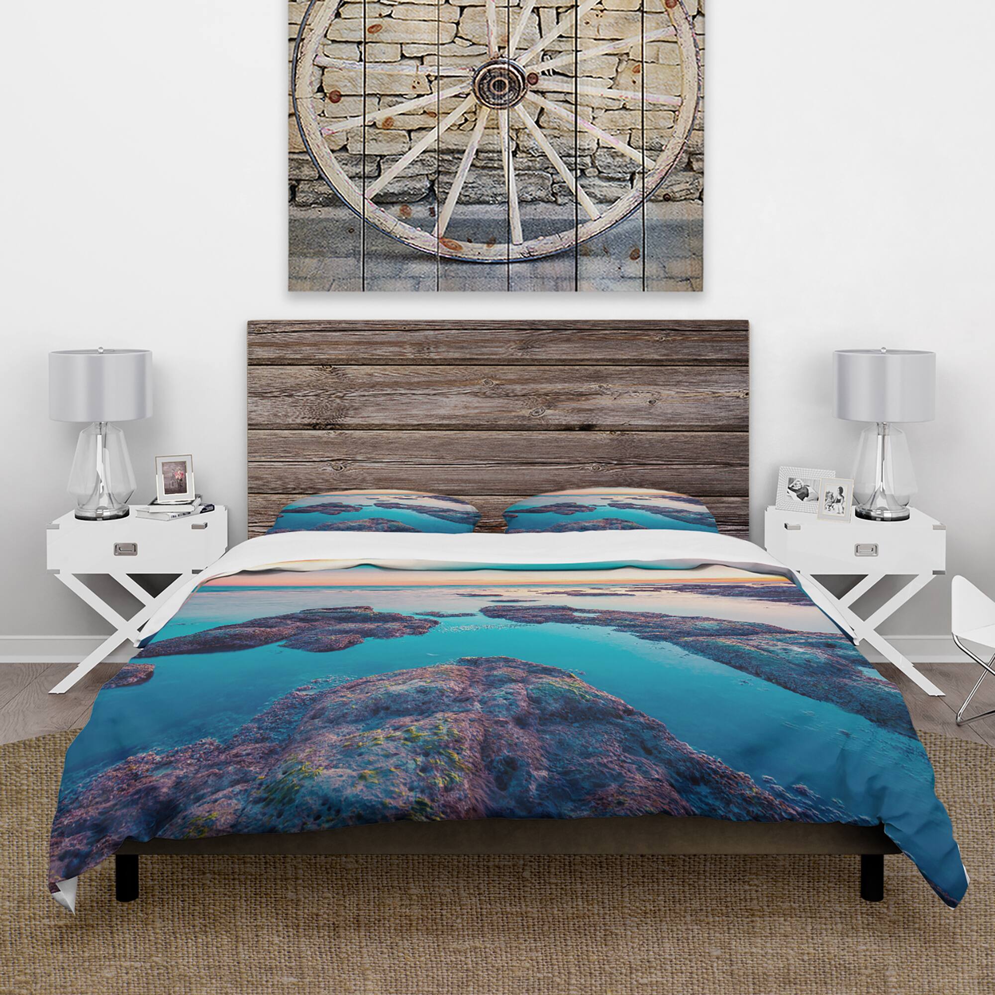Designart &#x27;Blue Sicily Island&#x27; Coastal Bedding Set - Duvet Cover &#x26; Shams