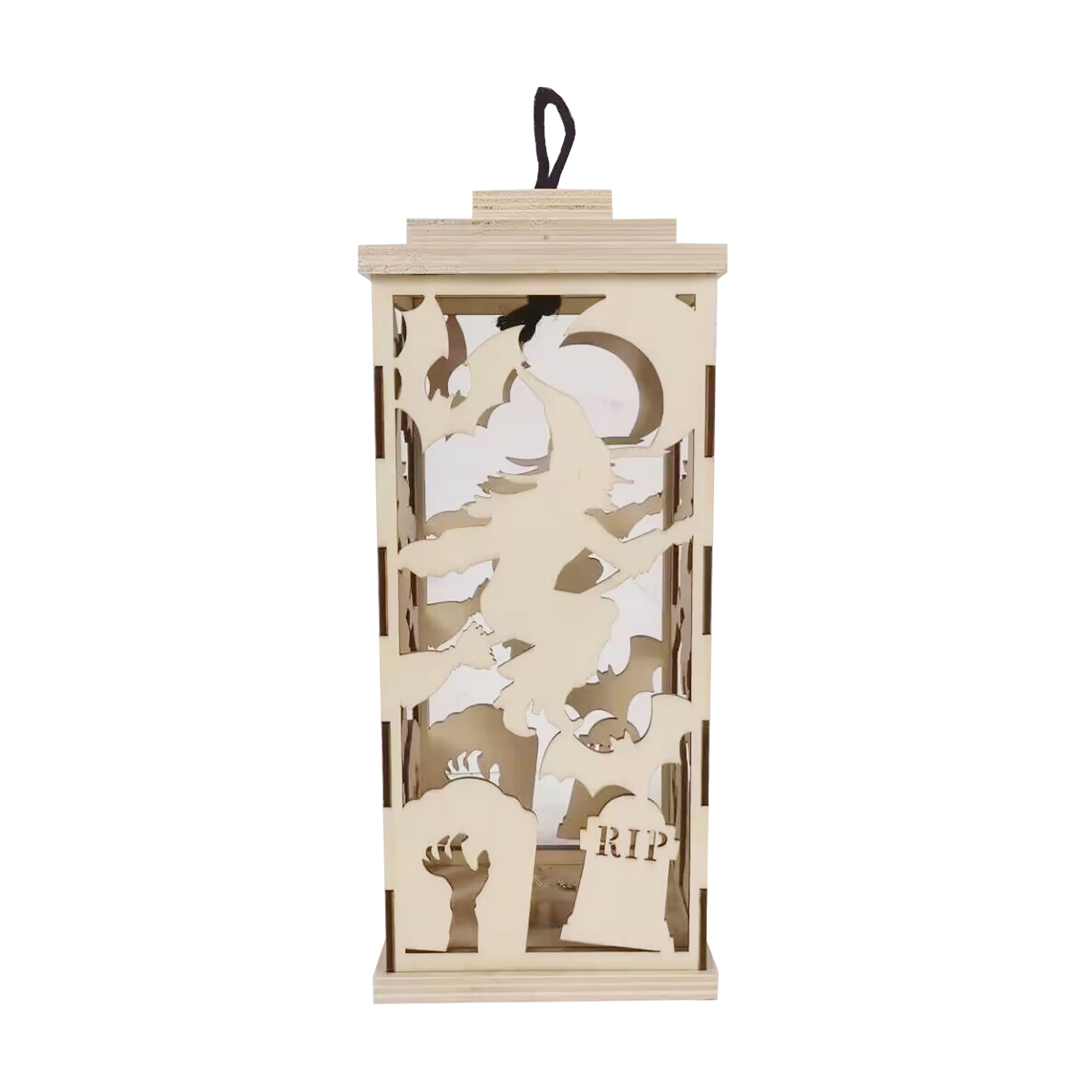 10&#x22; DIY LED Witch Wood Lantern D&#xE9;cor by Make Market&#xAE;
