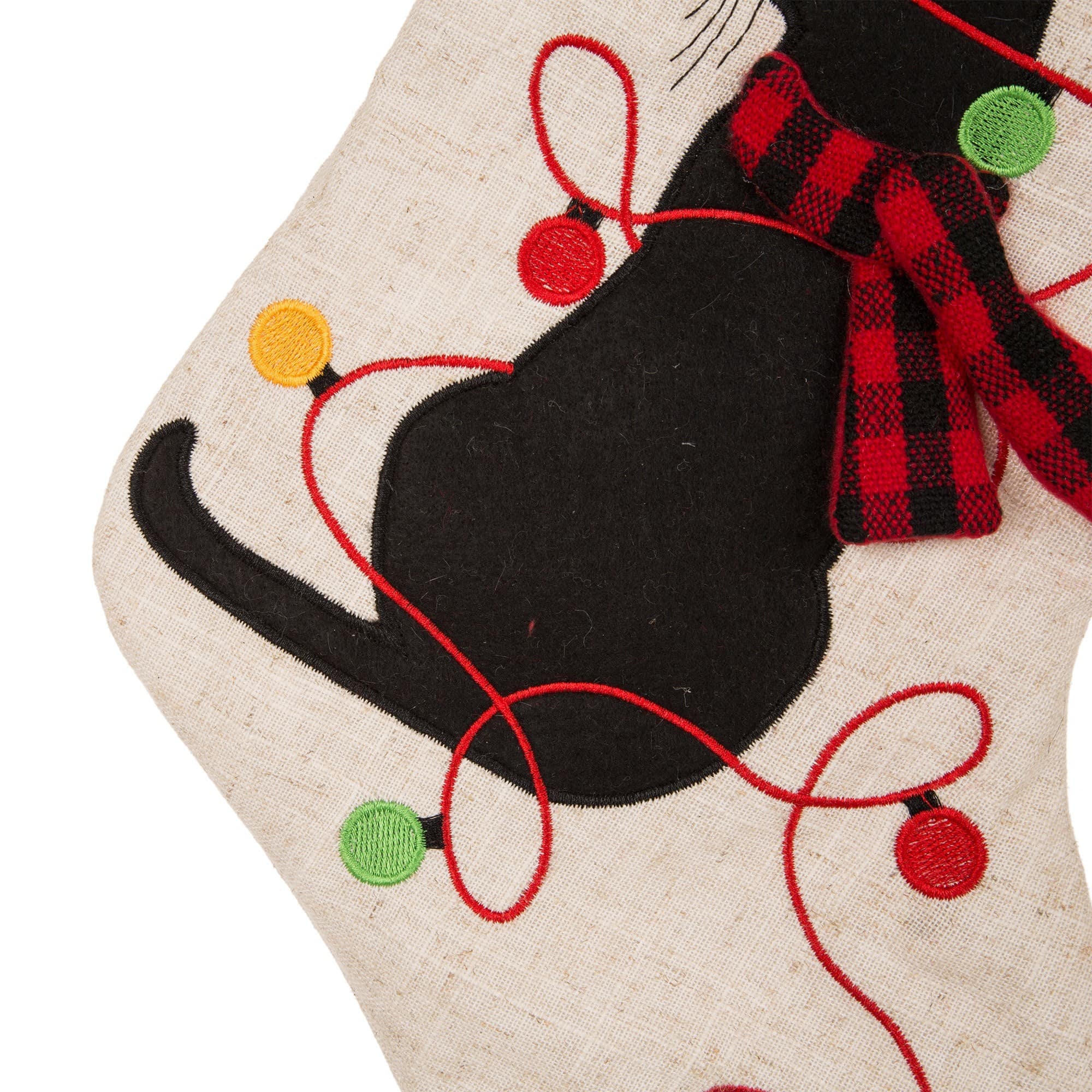 Glitzhome&#xAE; Pre-Lit 21&#x22; Cat Embroidered Linen Christmas Stocking with LED Lighting