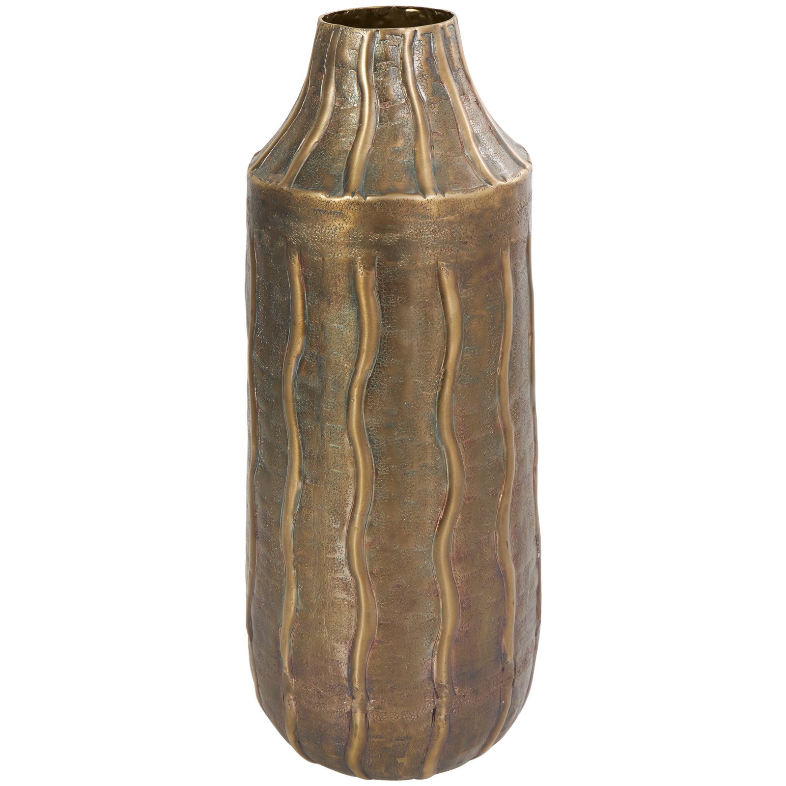 17" Brass Metal Snakeskin Inspired Vase with Dimensional Wavy Accents