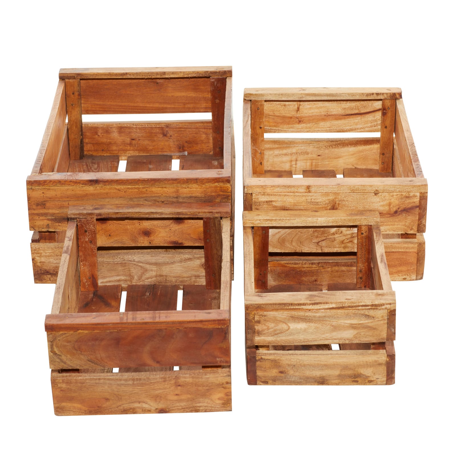 Set of 4 Brown Mahogany Farmhouse Storage Basket, 22