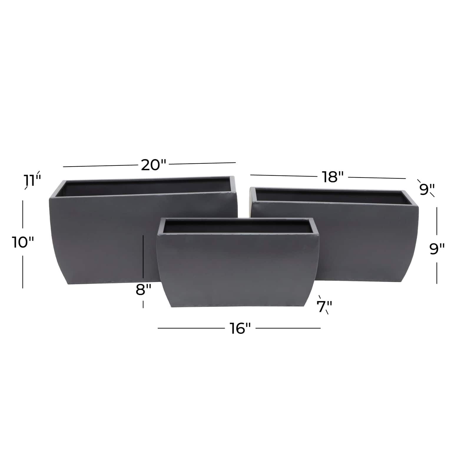 Grey Modern Planter, Set of 3&#x22; 20&#x22;, 18&#x22;, 16&#x22;