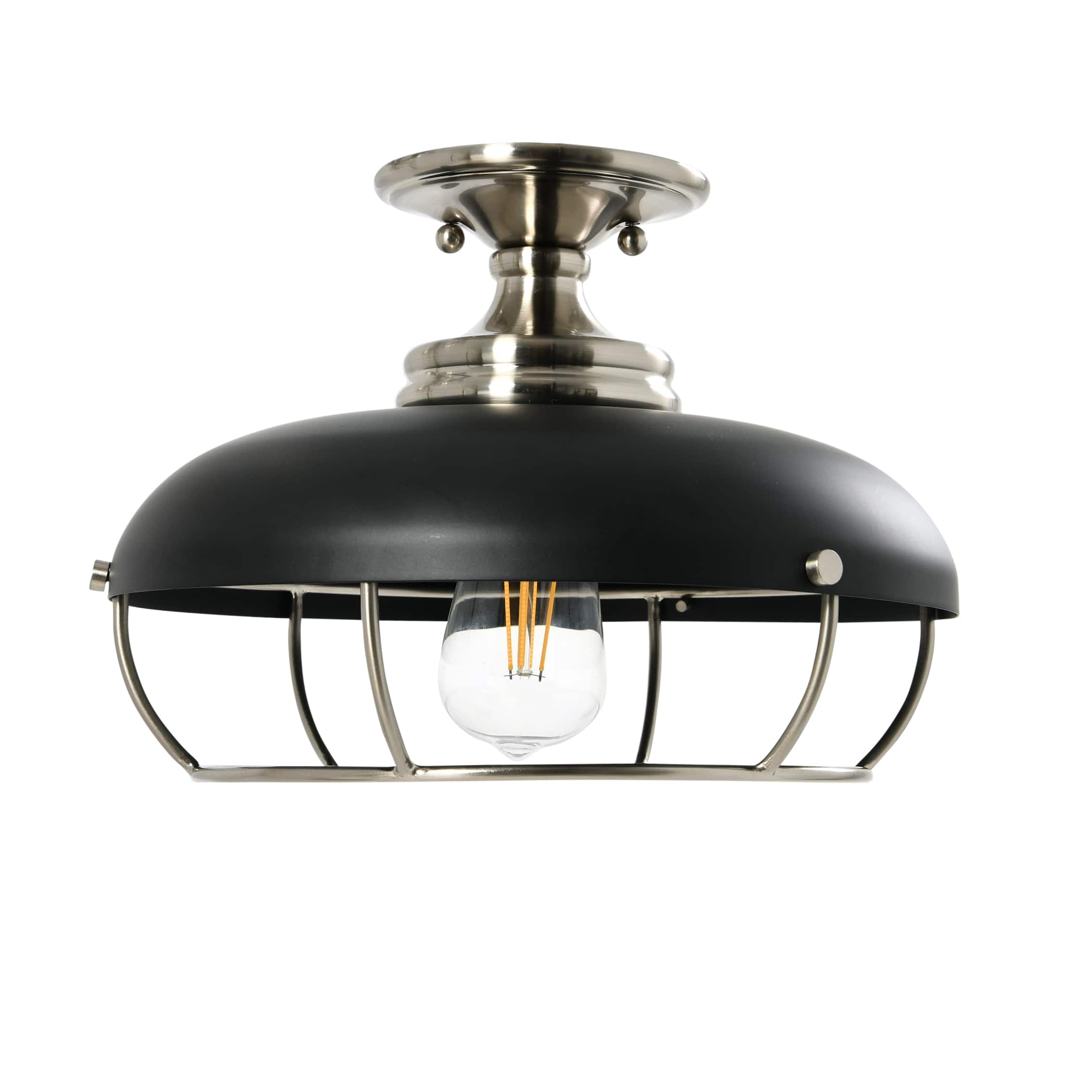 13" Wide Caged Dome Metal Semi-Flush Mount Ceiling Light