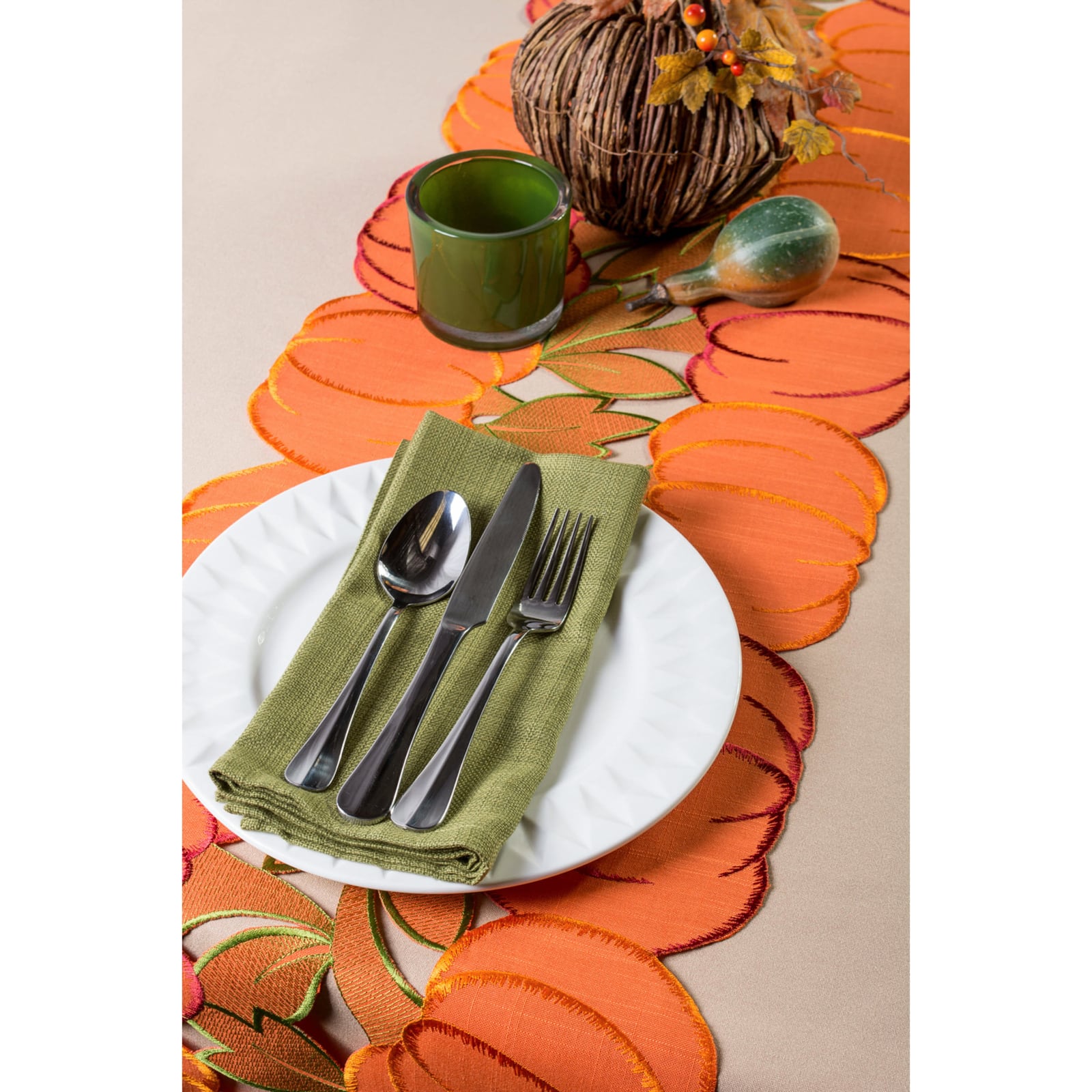 DII&#xAE; 108&#x22; Embroidered Pumpkins Table Runner