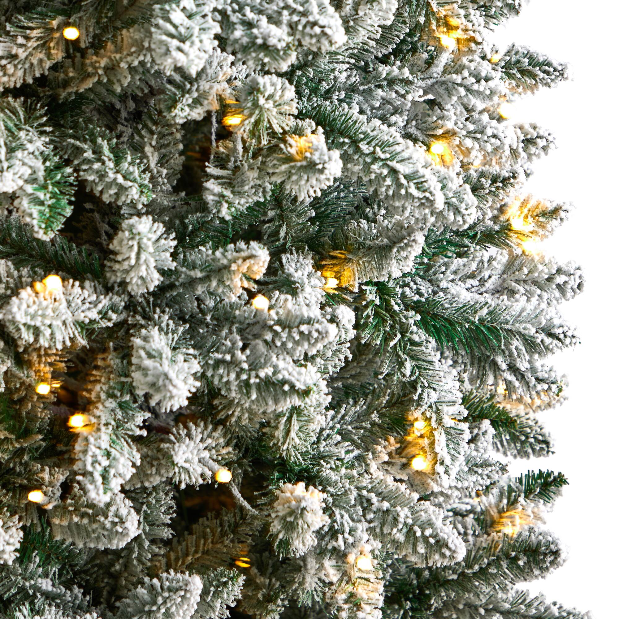 7ft. Pre-Lit Flocked Montreal Fir Artificial Christmas Tree, Warm White LED Lights