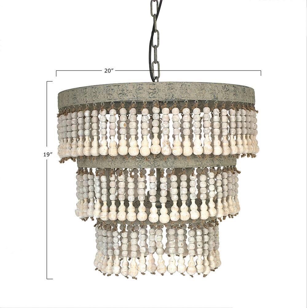 Hello Honey&#xAE; 20.5&#x22; Antique White 3-Tier Wood Bead Chandelier