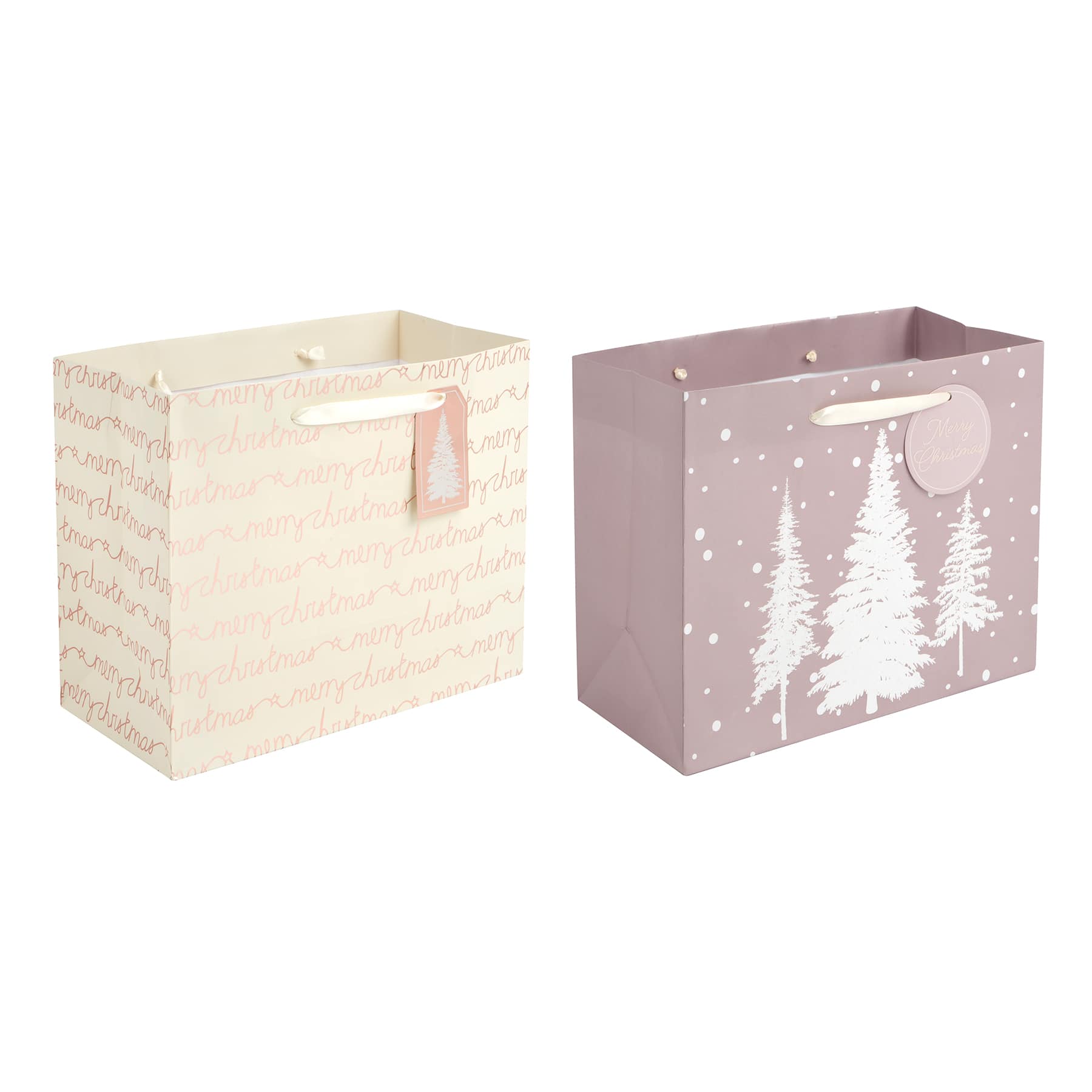 10&#x22; Merry Chistmas &#x26; Blush Tree Gift Bag Set by Celebrate It&#xAE;