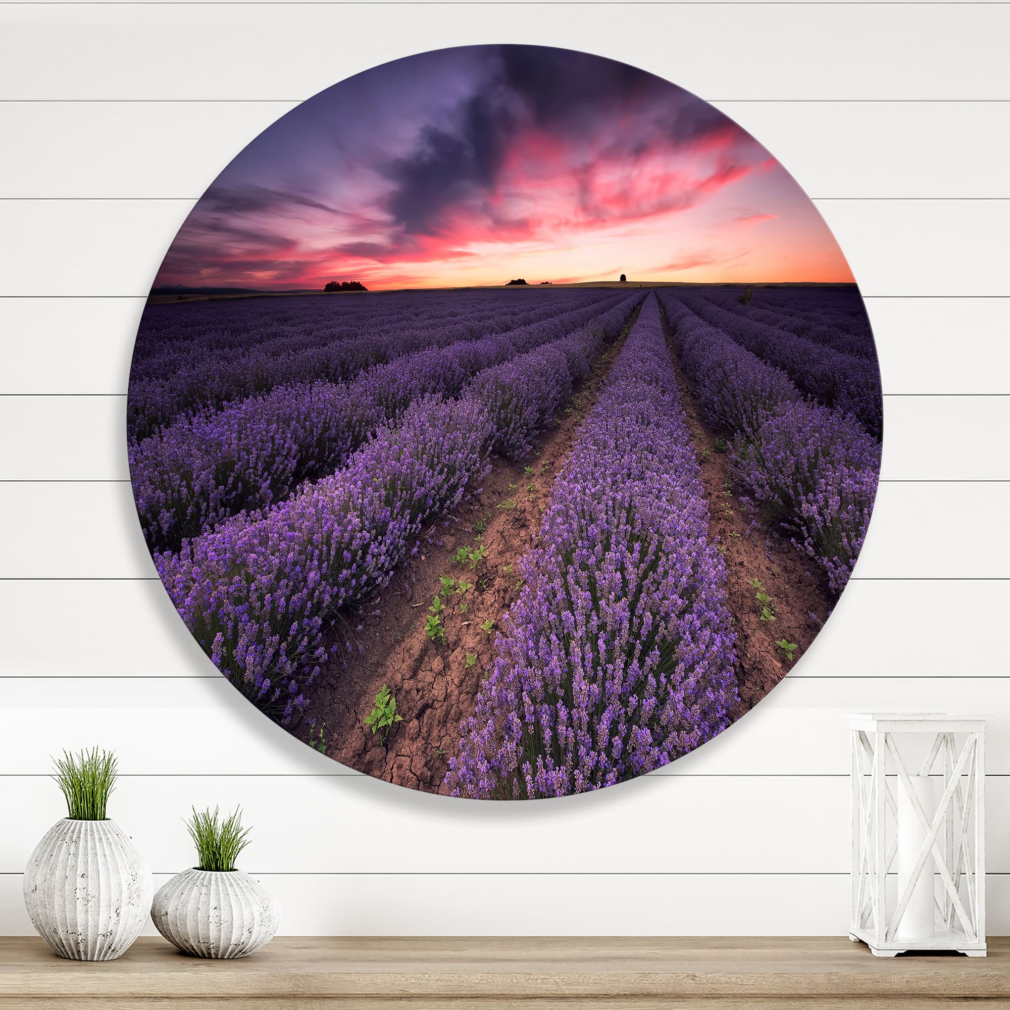 Designart - Sunrise & Dramatic Clouds Over Lavender Field IX