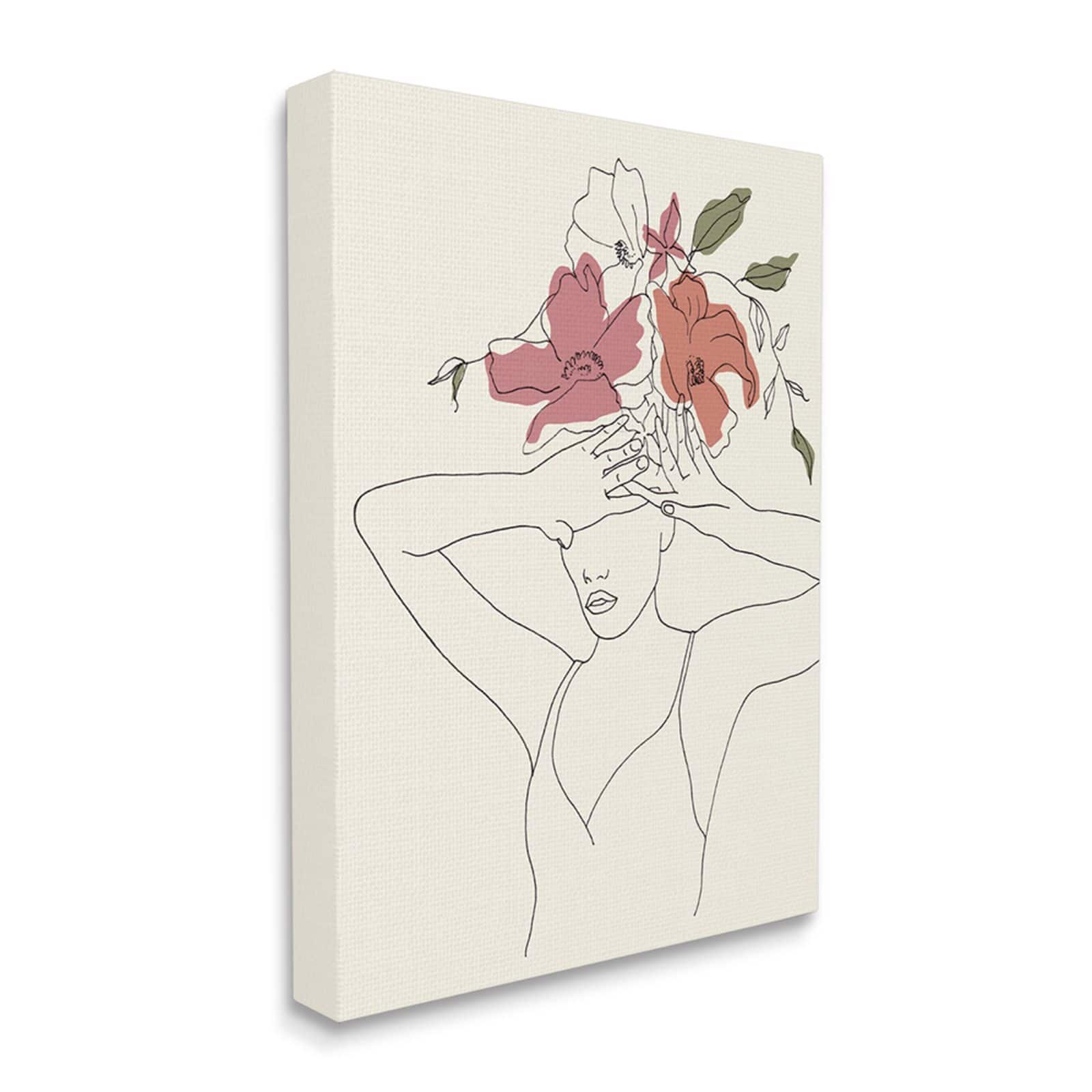 Stupell Industries Female Linework Pose Tropical Flower Sketch Canvas Wall Art