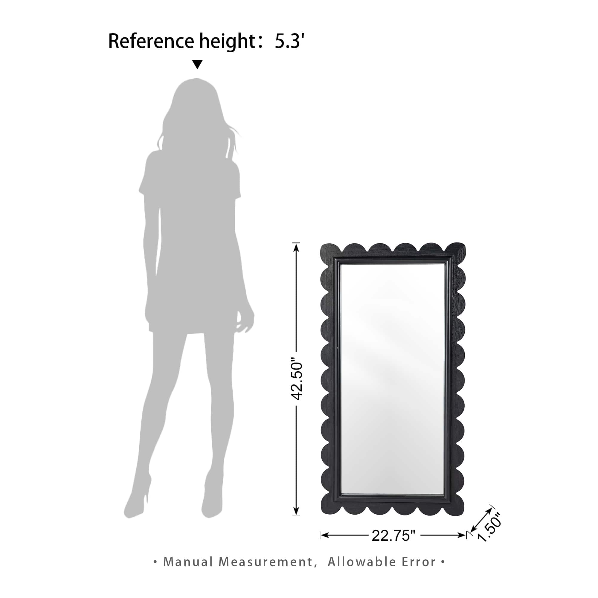 Glitzhome&#xAE; 42.5&#x22; Modern Black Wood Frame Wavy Rectangle Wall Mirror