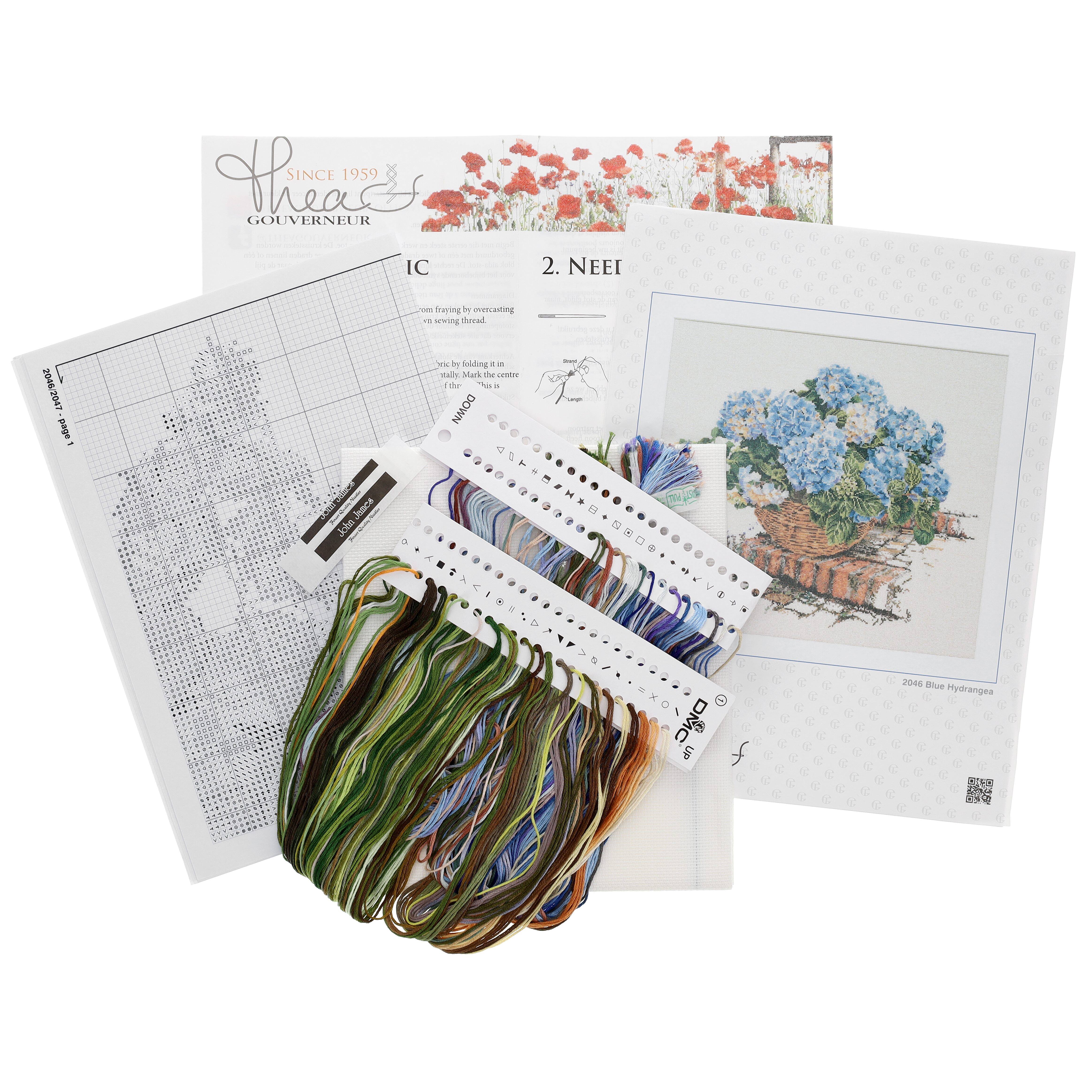 Thea Gouverneur Blue Hydrangea Cross Stitch Kit