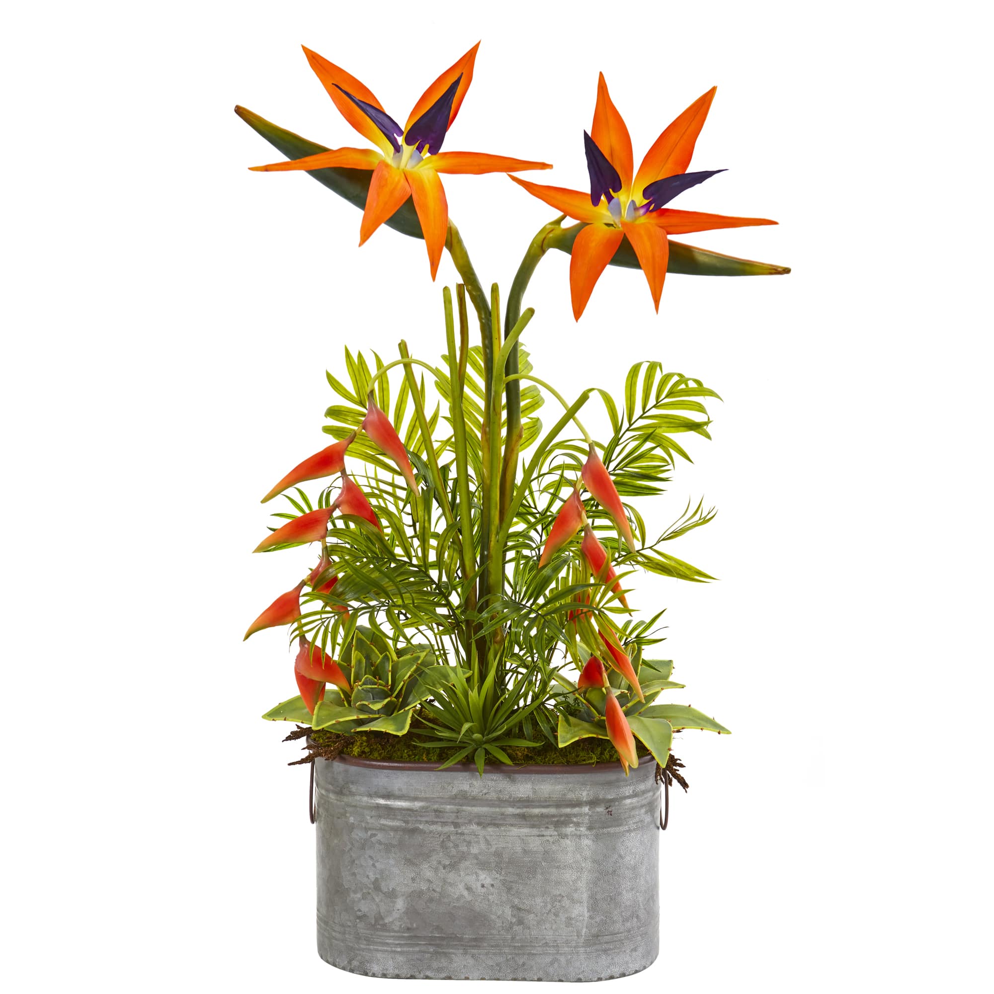 2.5ft. Orange Tropical Succulents & Greens in Metal Planter