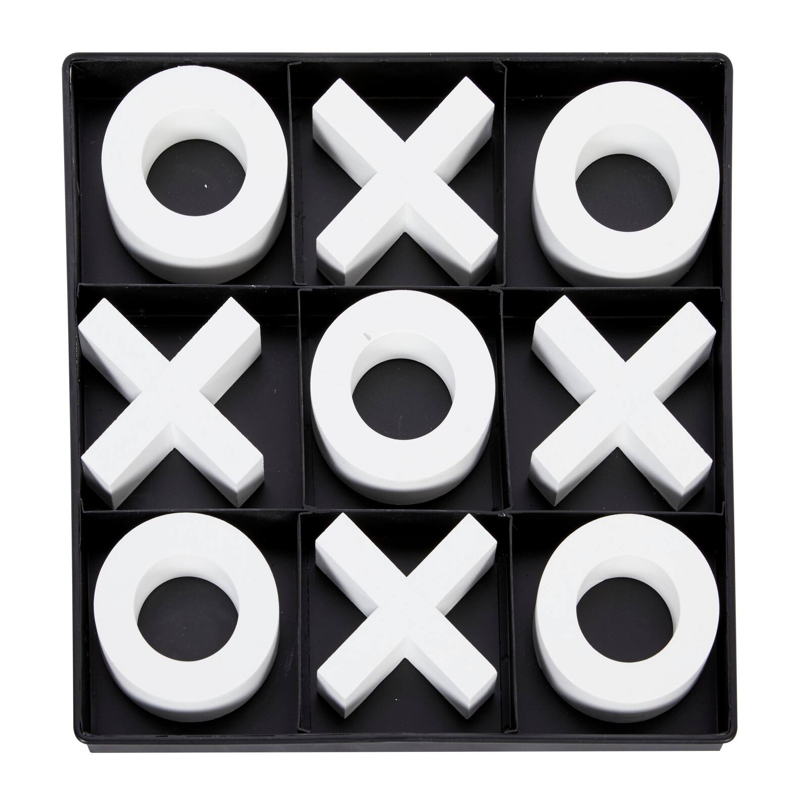 Black &#x26; White Wood &#x26; Metal Tic-Tac-Toe Modern Game Set
