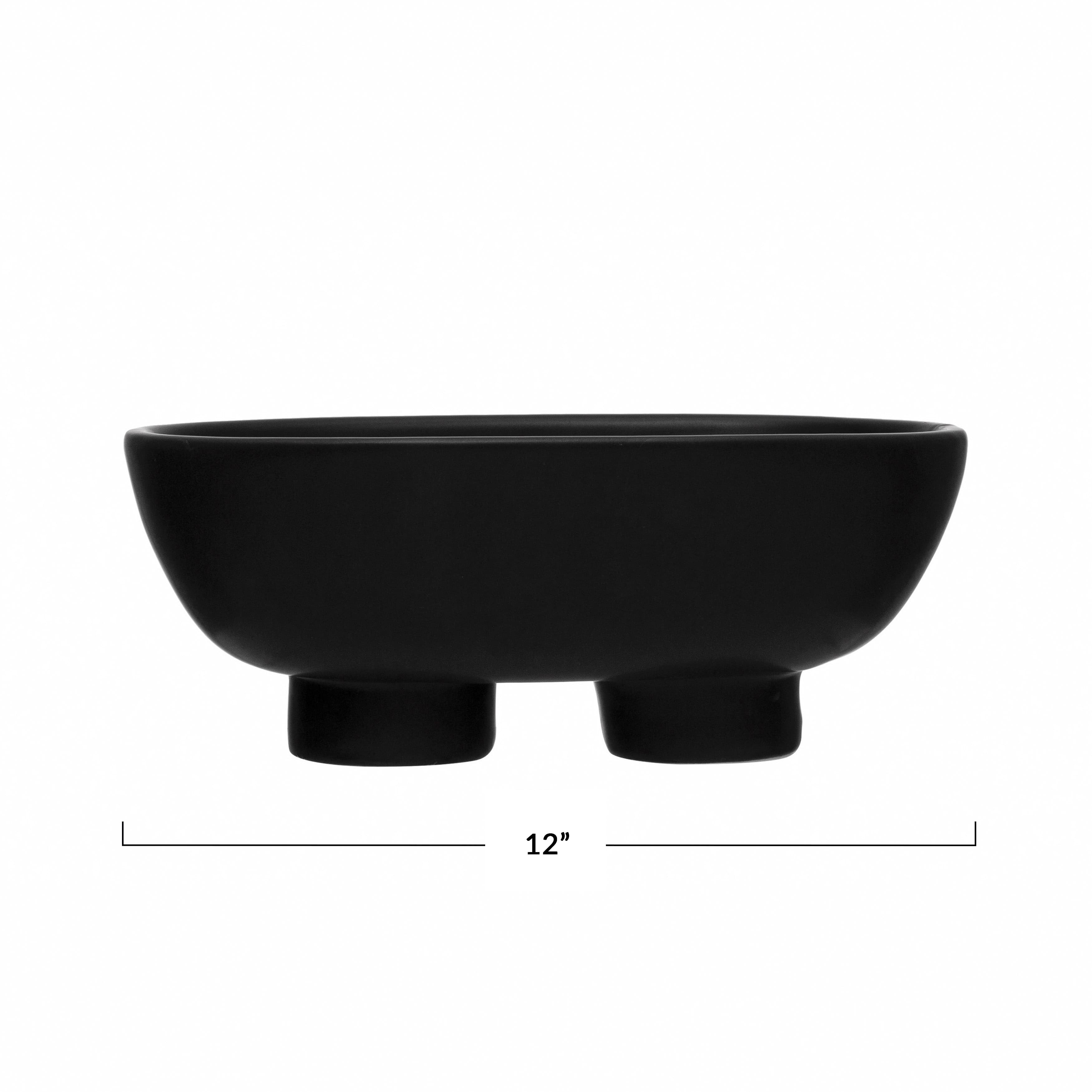 12&#x22; Black Stoneware Footed Bowl