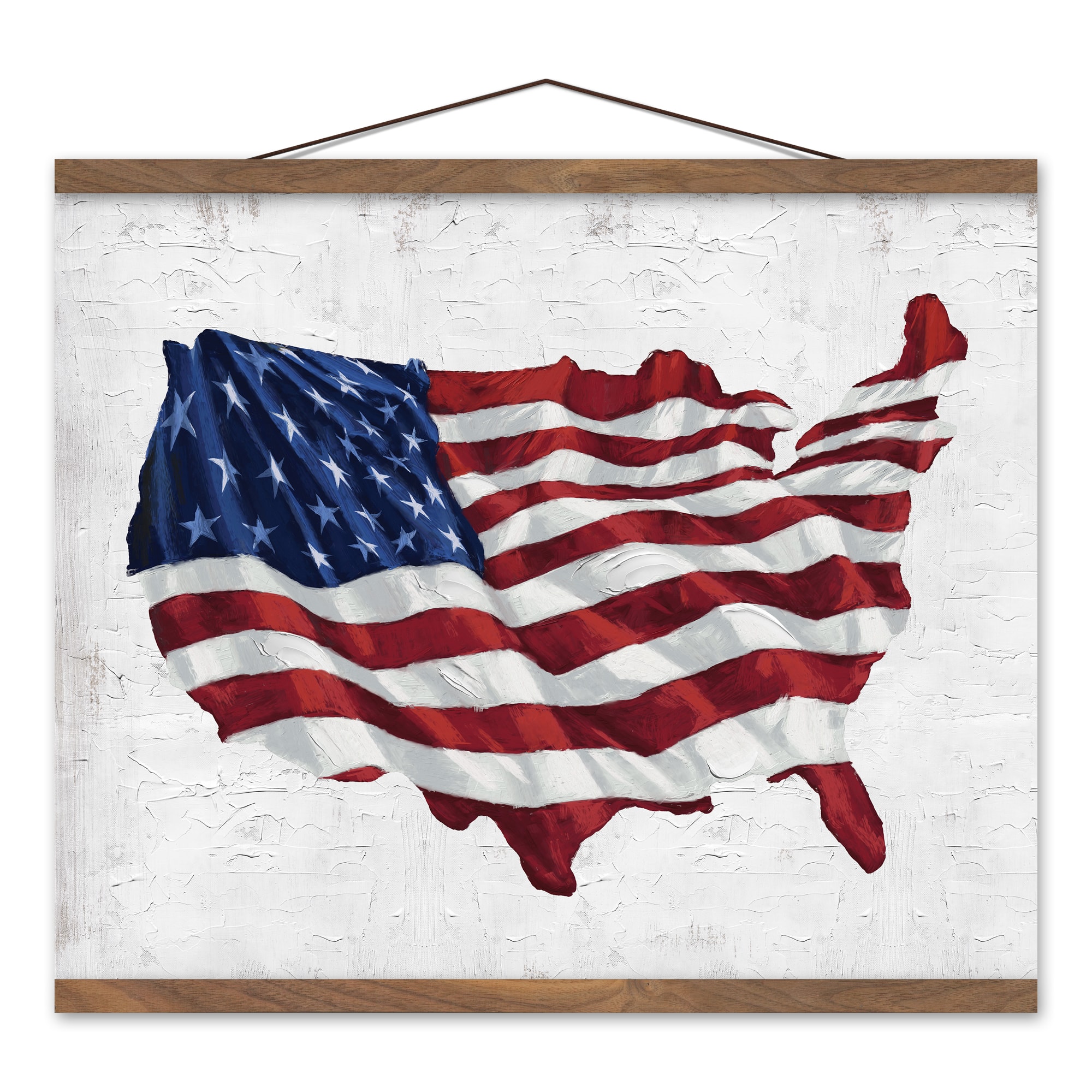 USA Flag Teak Hanging Canvas