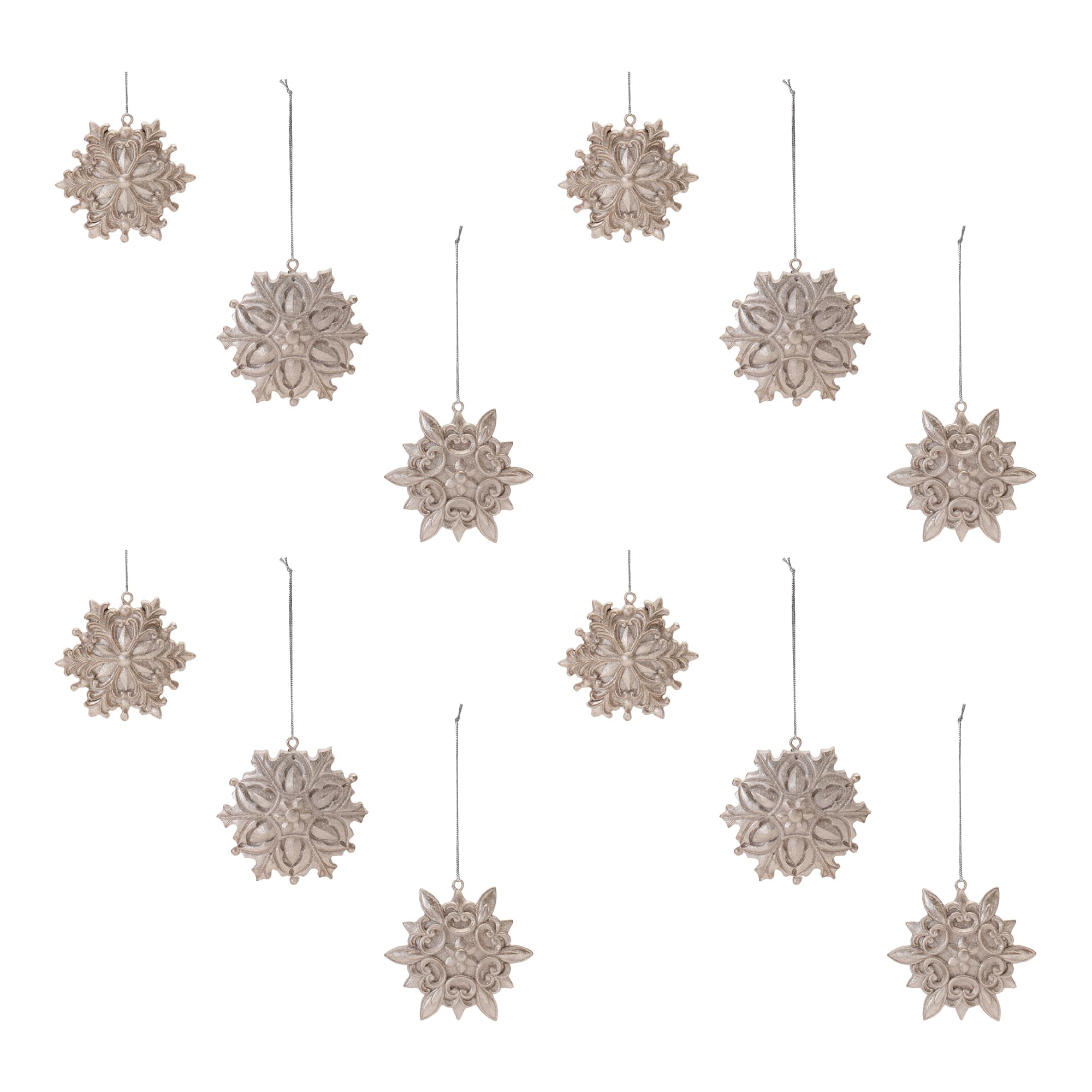 Ornate Champagne Snowflake Ornaments Set