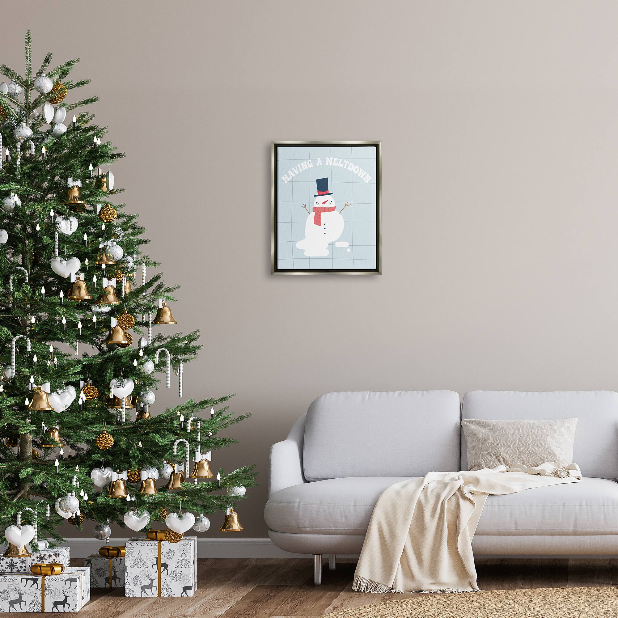 Stupell Industries Having A Meltdown Funny Snowman Framed Floater Canvas Wall Art