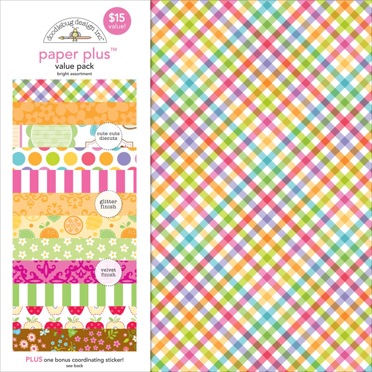 Doodlebug Design Inc.&#x2122; Bright 12&#x22; x 12&#x22; Paper Plus Value Pack, 8 Sheets