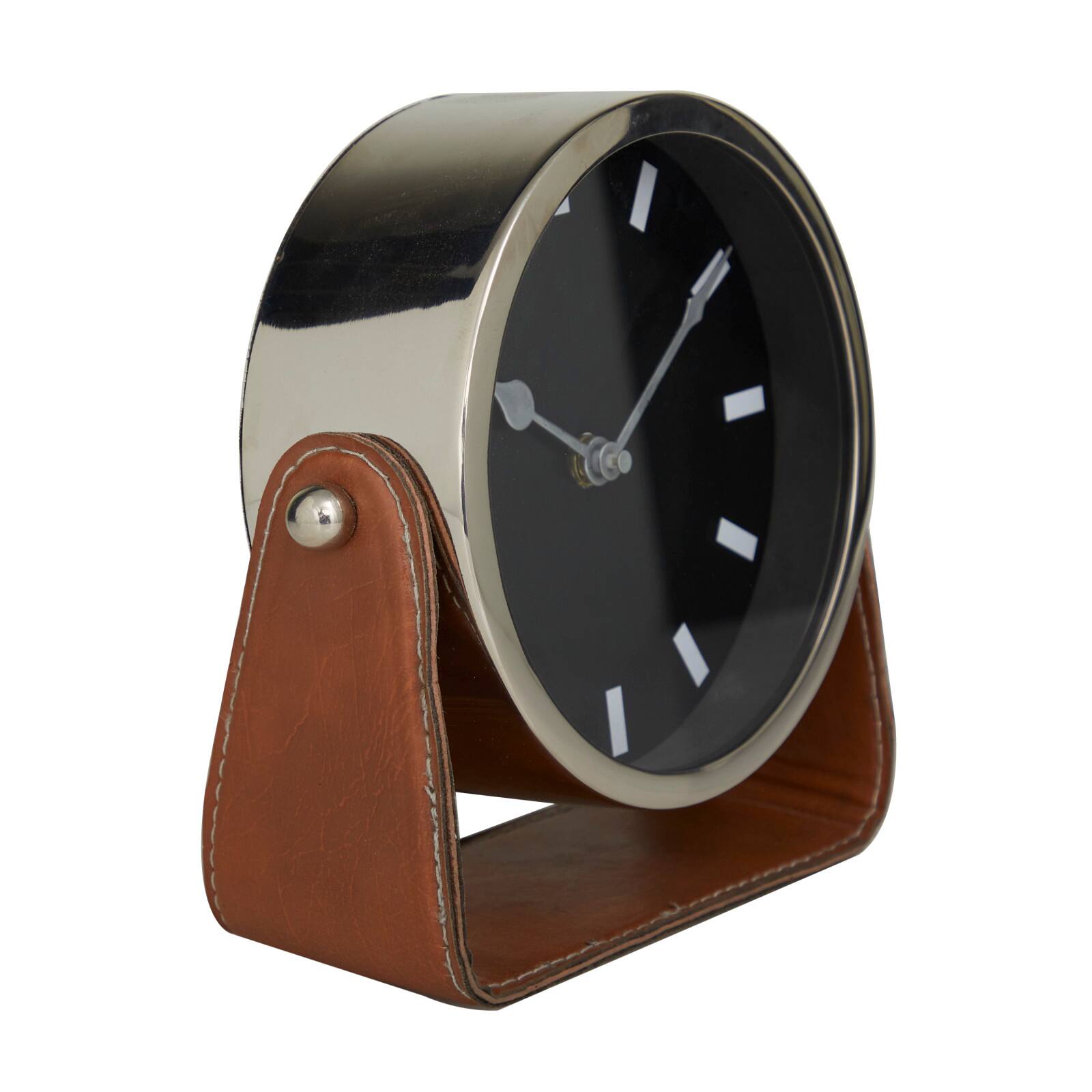 7" Silver Stainless Steel Clock with Leather Stand