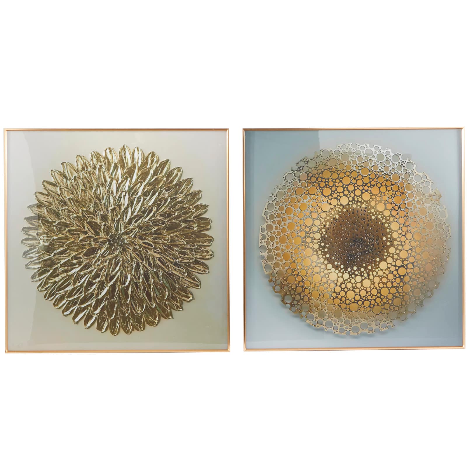 CosmoLiving by Cosmopolitan Gold Porcelain Scales Starburst Framed Wall Art with Gold Aluminum Frame Set of 2 32", 32"