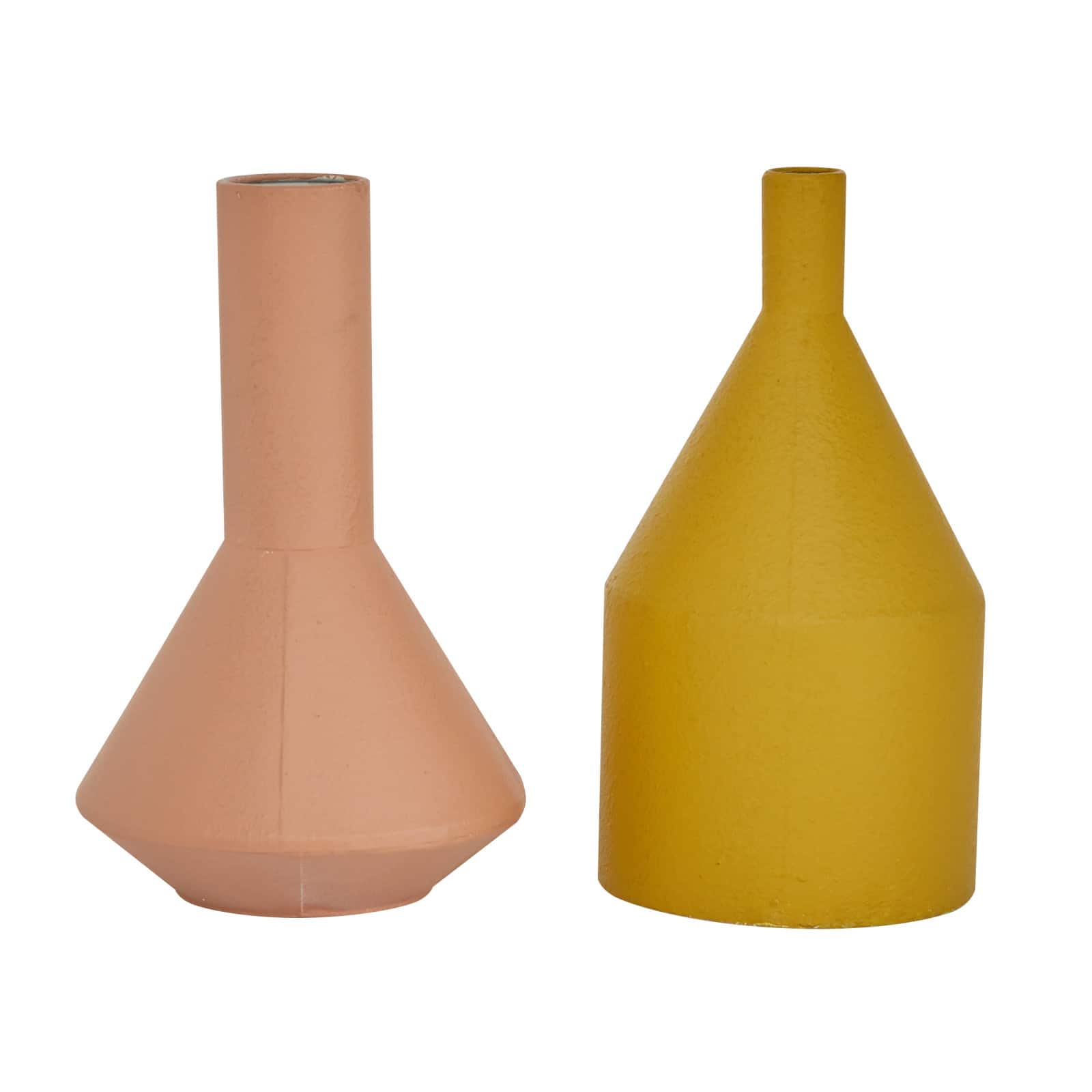 Set of 2 Multi Colored Metal Rustic Vase, 11.25", 11.5"