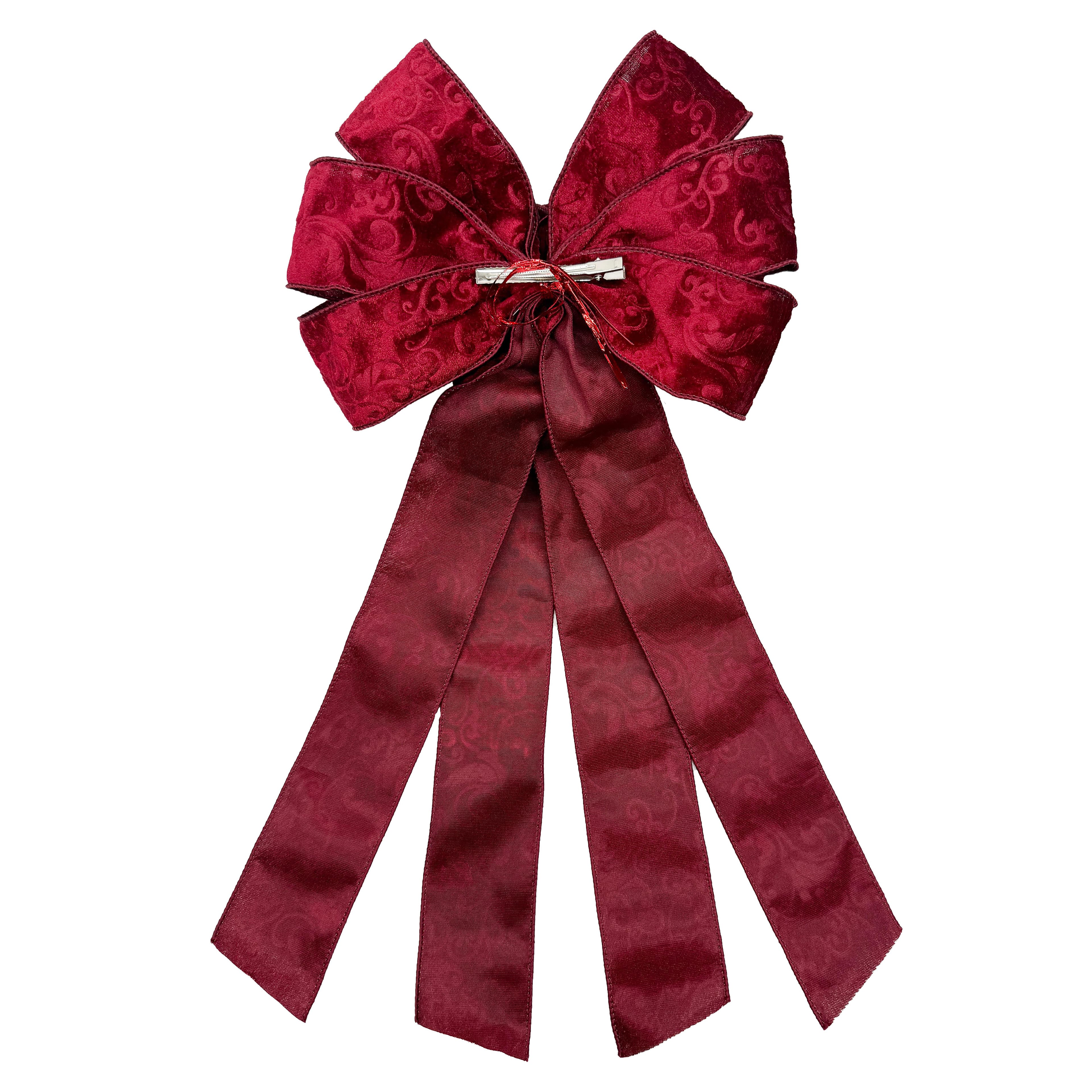 20.5&#x22; Burgundy Embossed Velvet Tree Bow by Celebrate It&#xAE;