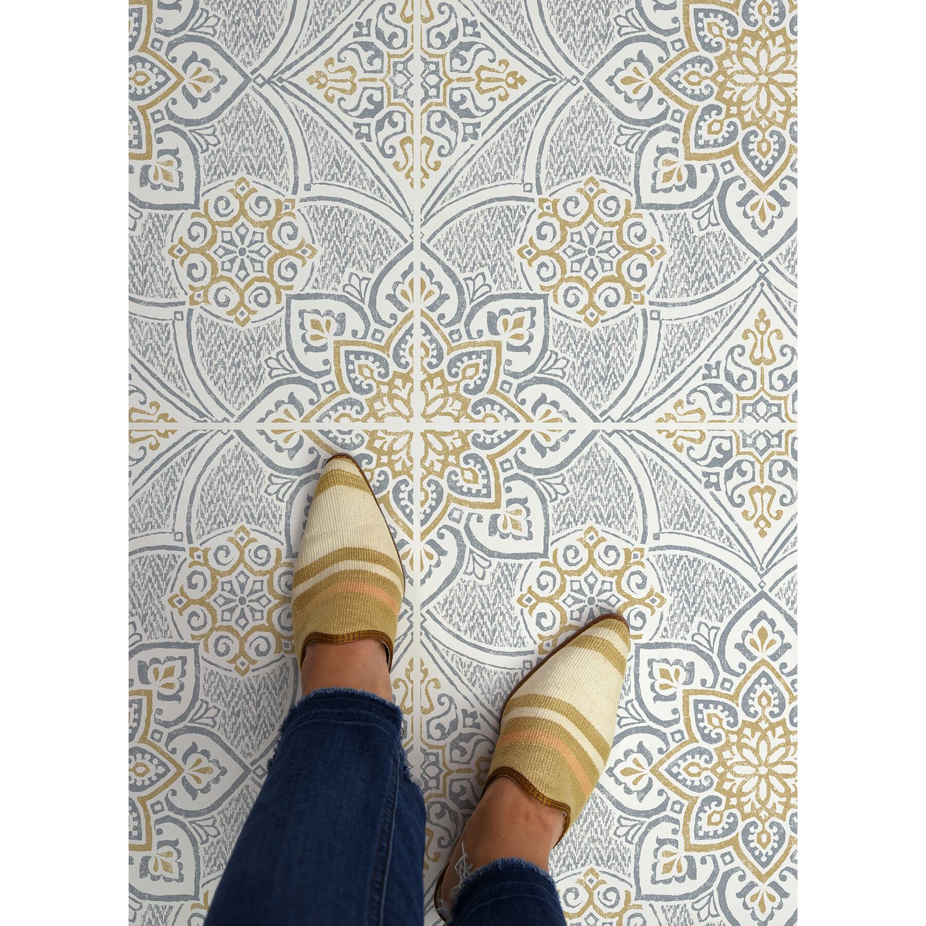 FloorPops Decora Blue Peel &#x26; Stick Floor Tiles