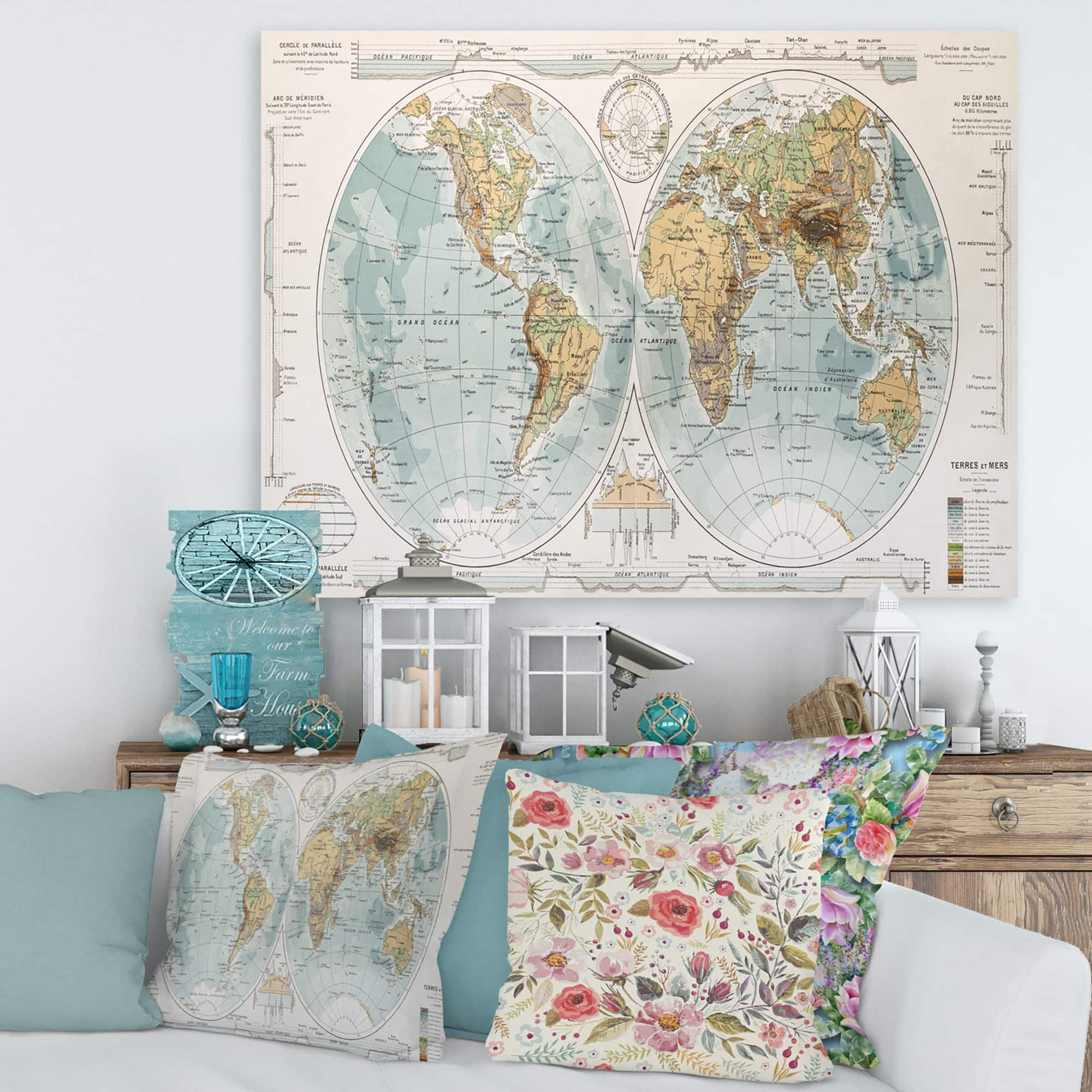 Designart - Ancient Map of The World II - Rustic Canvas Wall Art Print