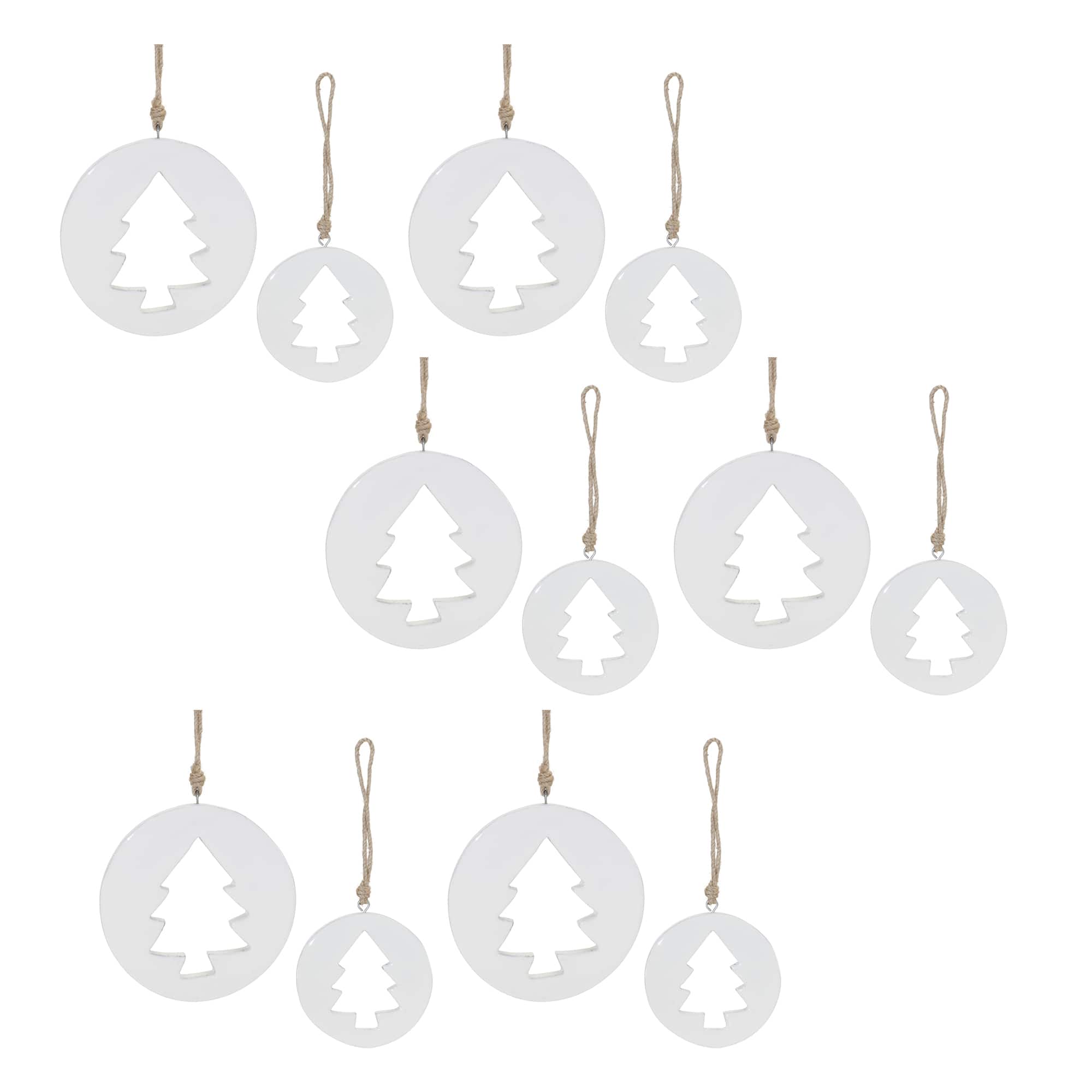 White Wood Pine Tree Cut-Out Ornaments Set