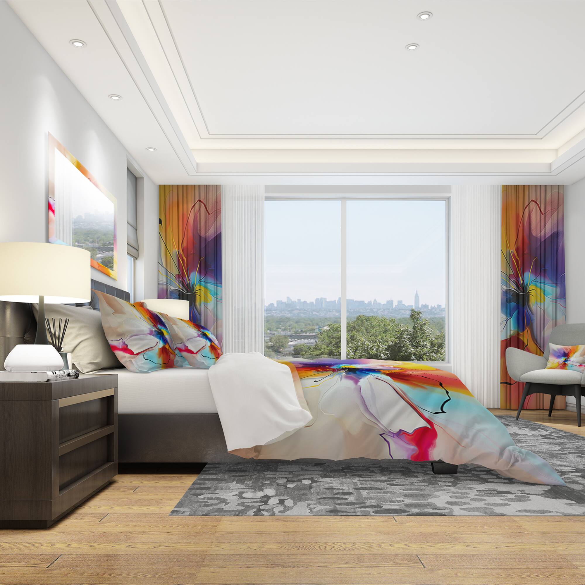 Designart &#x27;Creative Flower in Multiple Colors&#x27; Modern &#x26; Contemporary Bedding Set - Duvet Cover &#x26; Shams