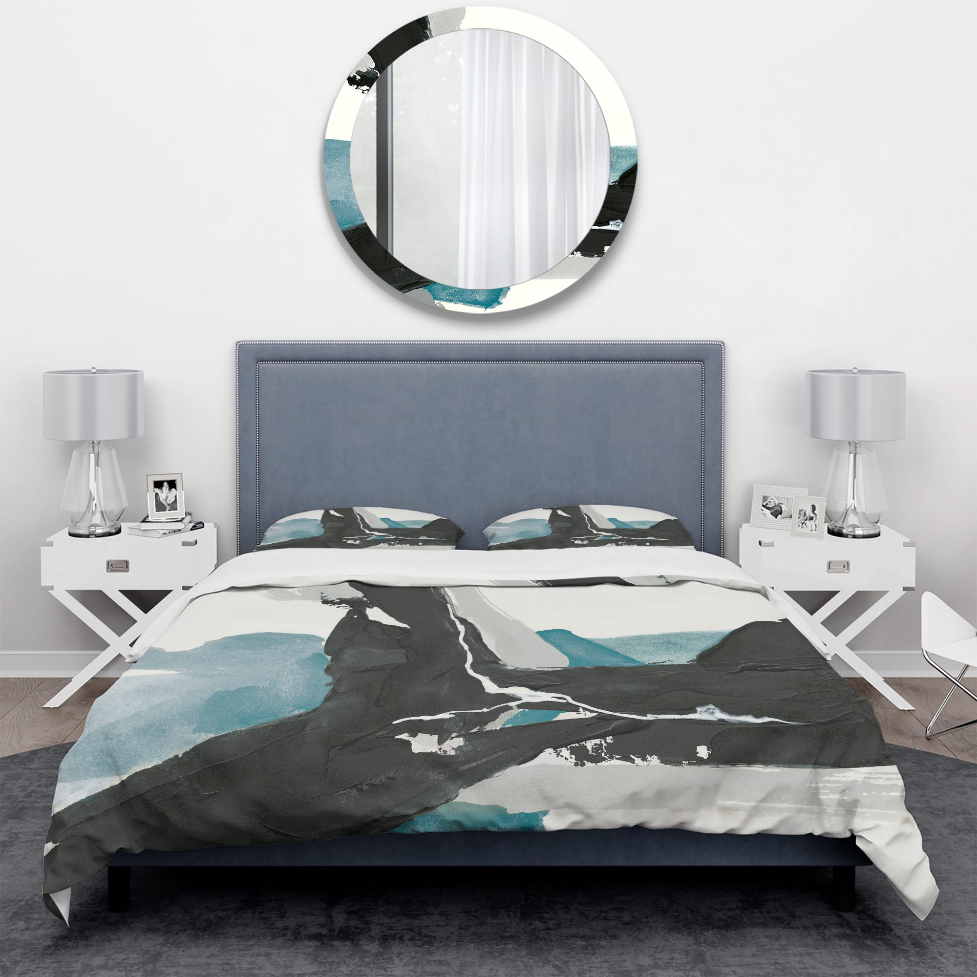 Designart 'Geometric Black and Teal III' Geometric Bedding Set
