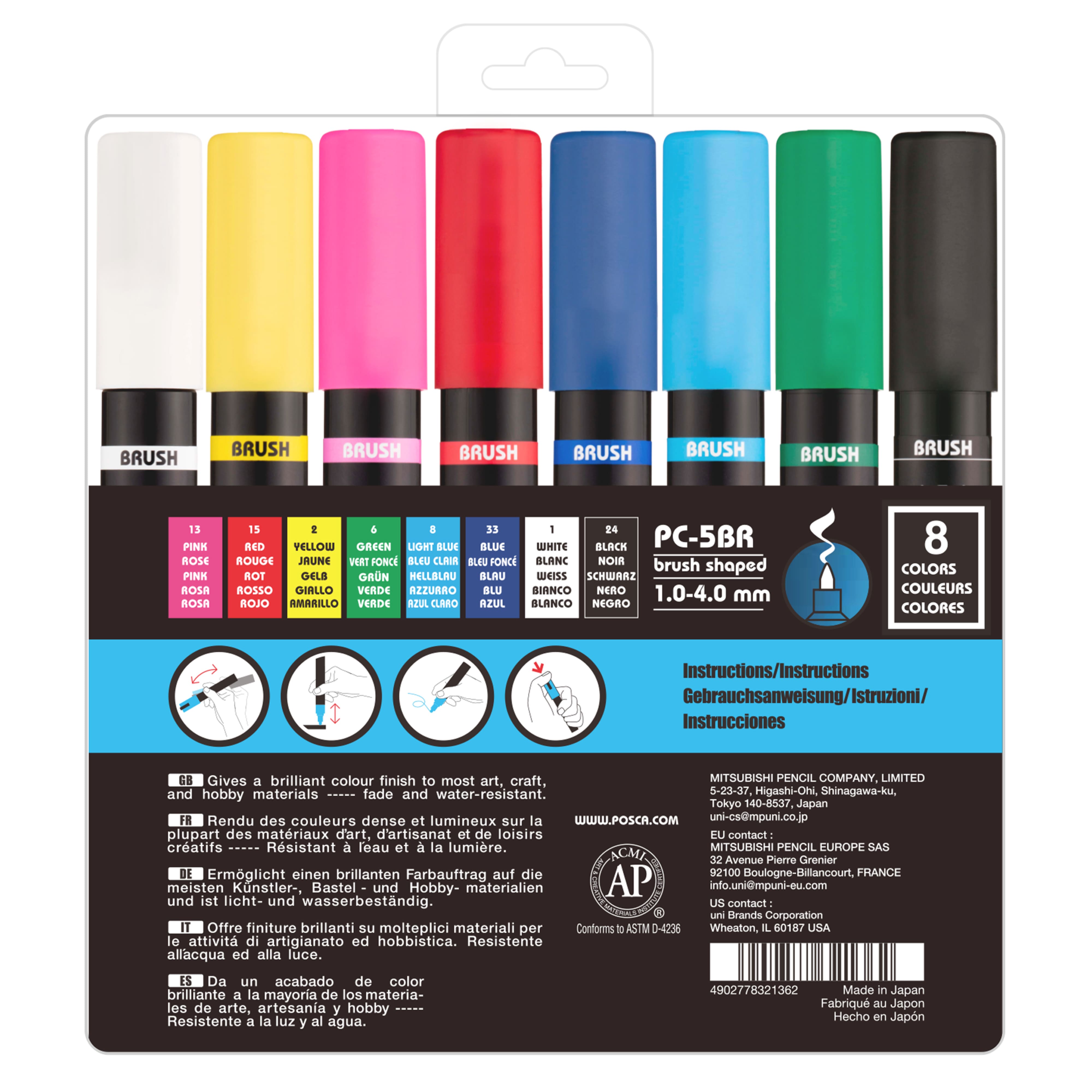 POSCA&#xAE; PC-5BR 8 Color Brush Tip Paint Marker Set