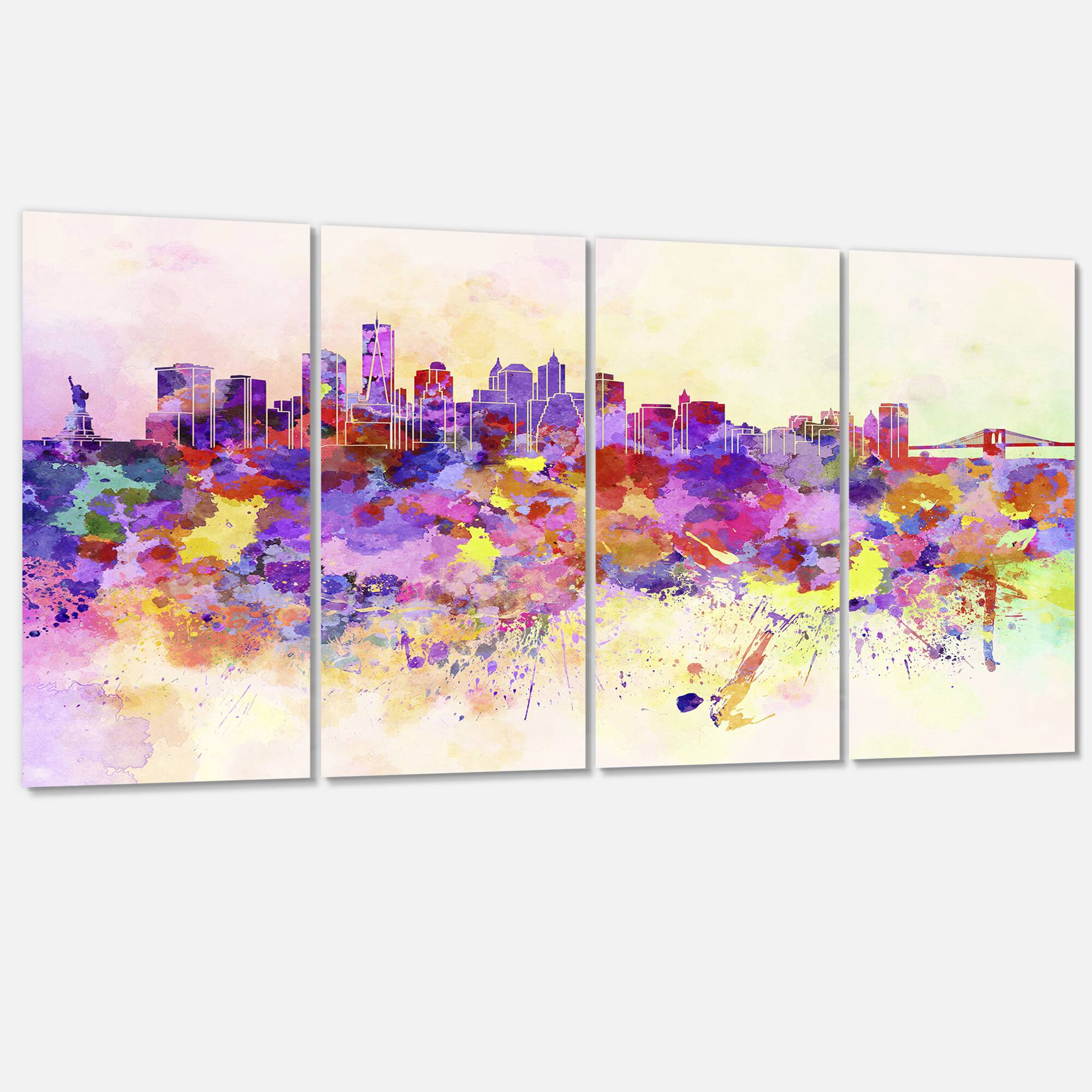 Designart - Purple New York Skyline - Cityscape Canvas Art Print