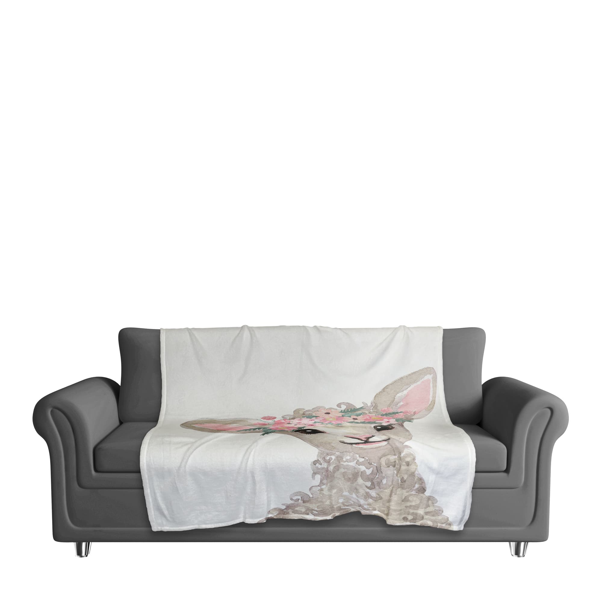 50" x 60" Lamb with Flower Crown Coral Fleece Blanket