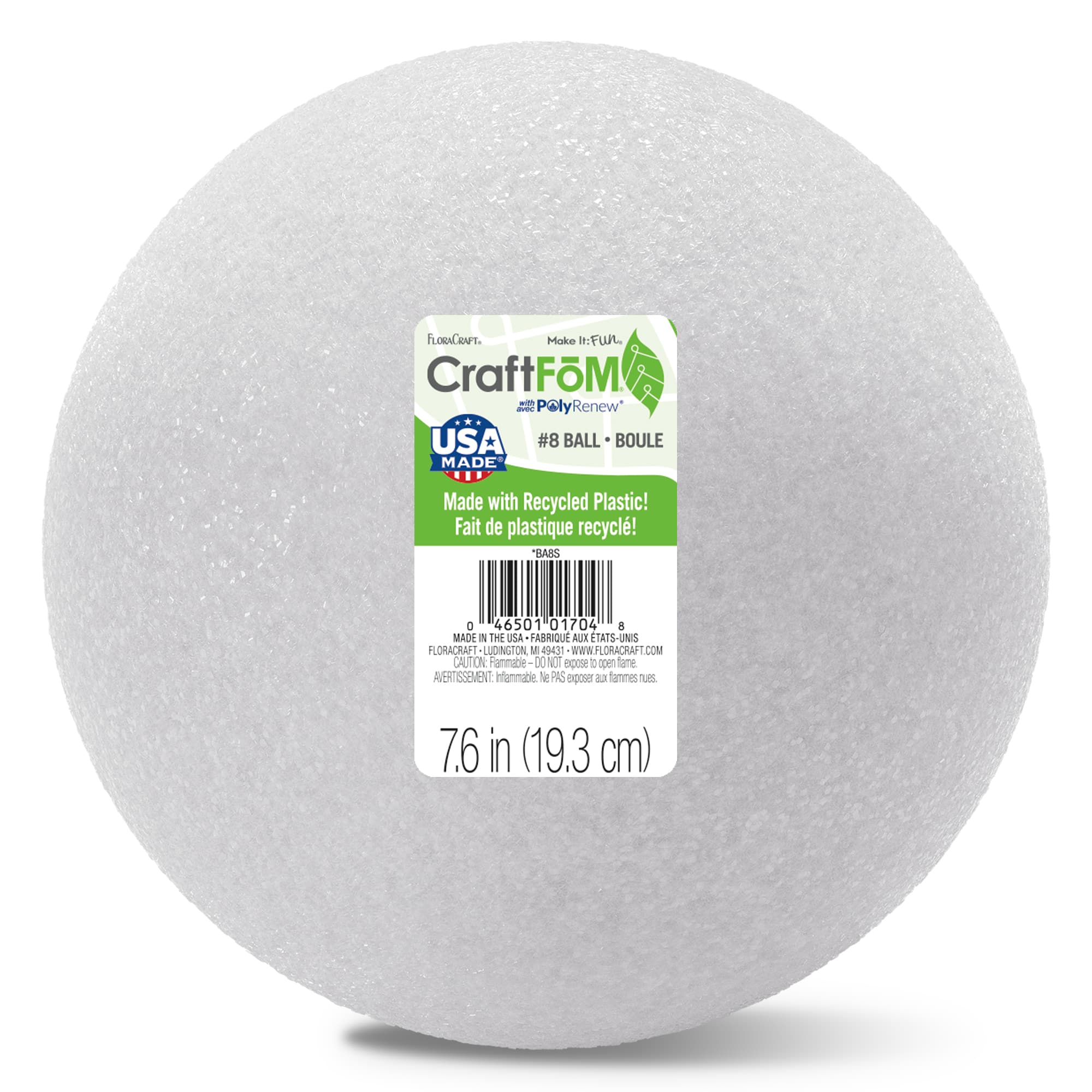 Crafjie Craft Giant Foam Balls (8 inch, 1Pack), Arts and Crafts Supplies,  Smooth Large White Polystyrene Foam Balls, Holiday Crafts Making and School