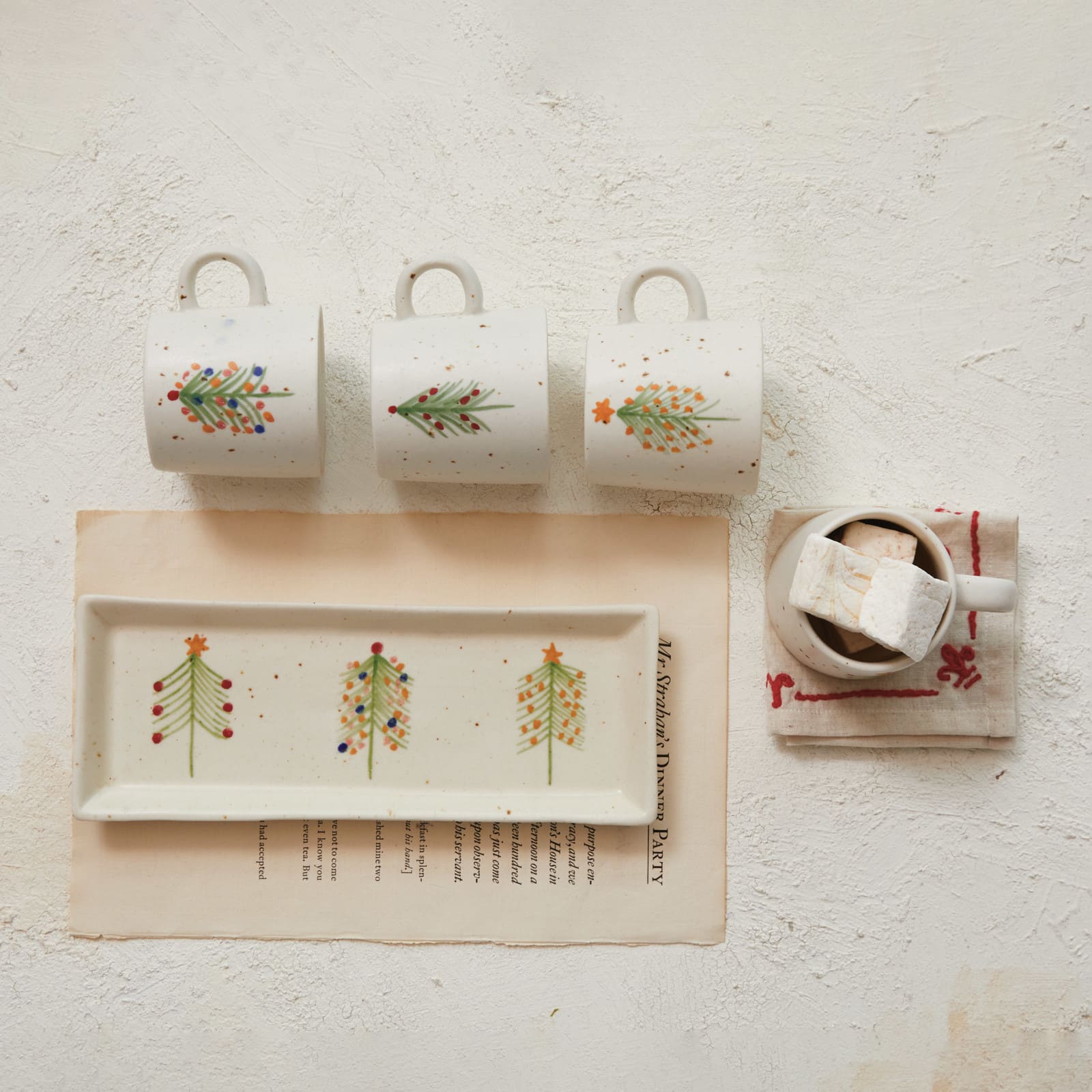 Hello Honey® 12oz. Speckled Hand-Painted Christmas Tree Stoneware Mug Set
