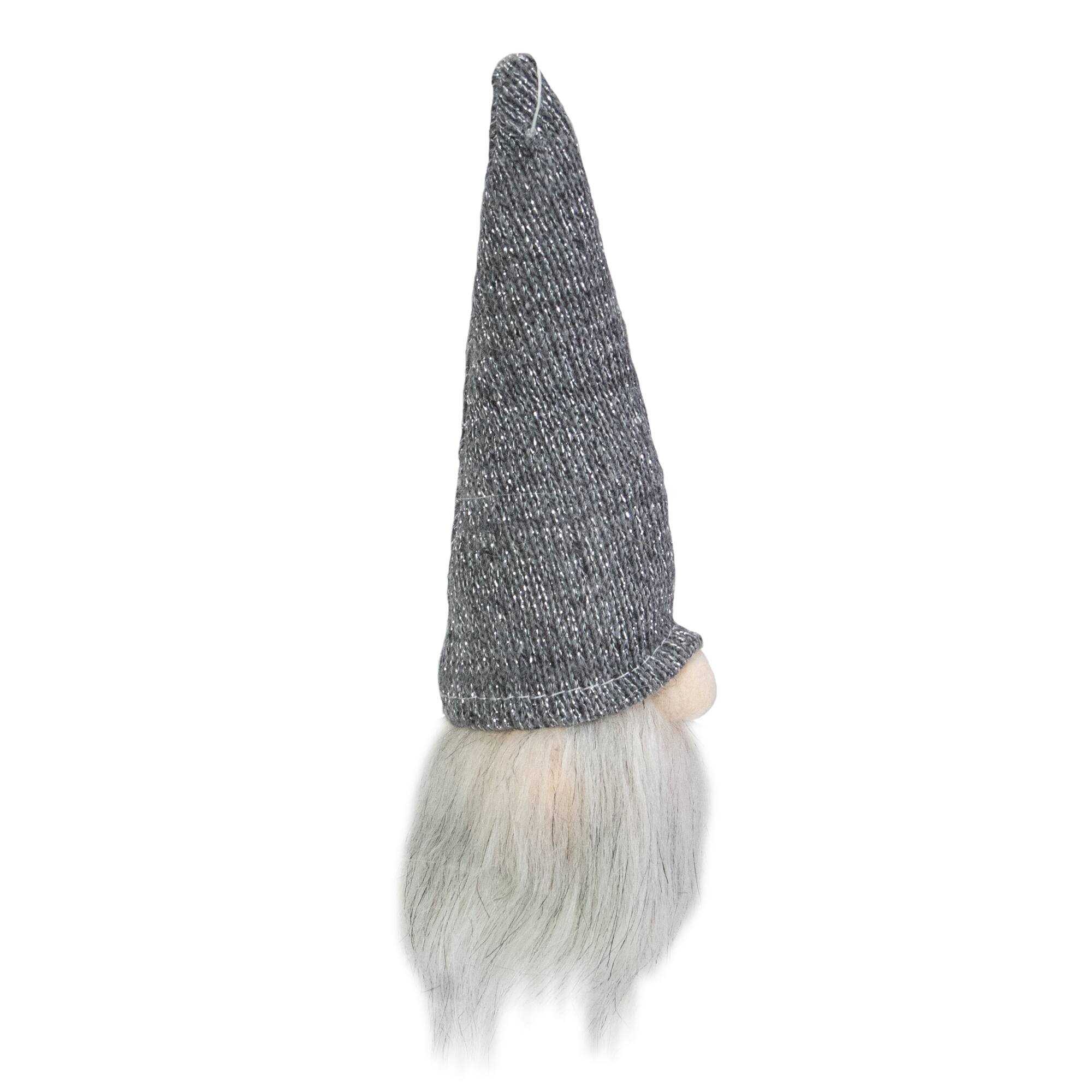 8&#x22; Metallic Gray Knit Gnome Head LED Ornament