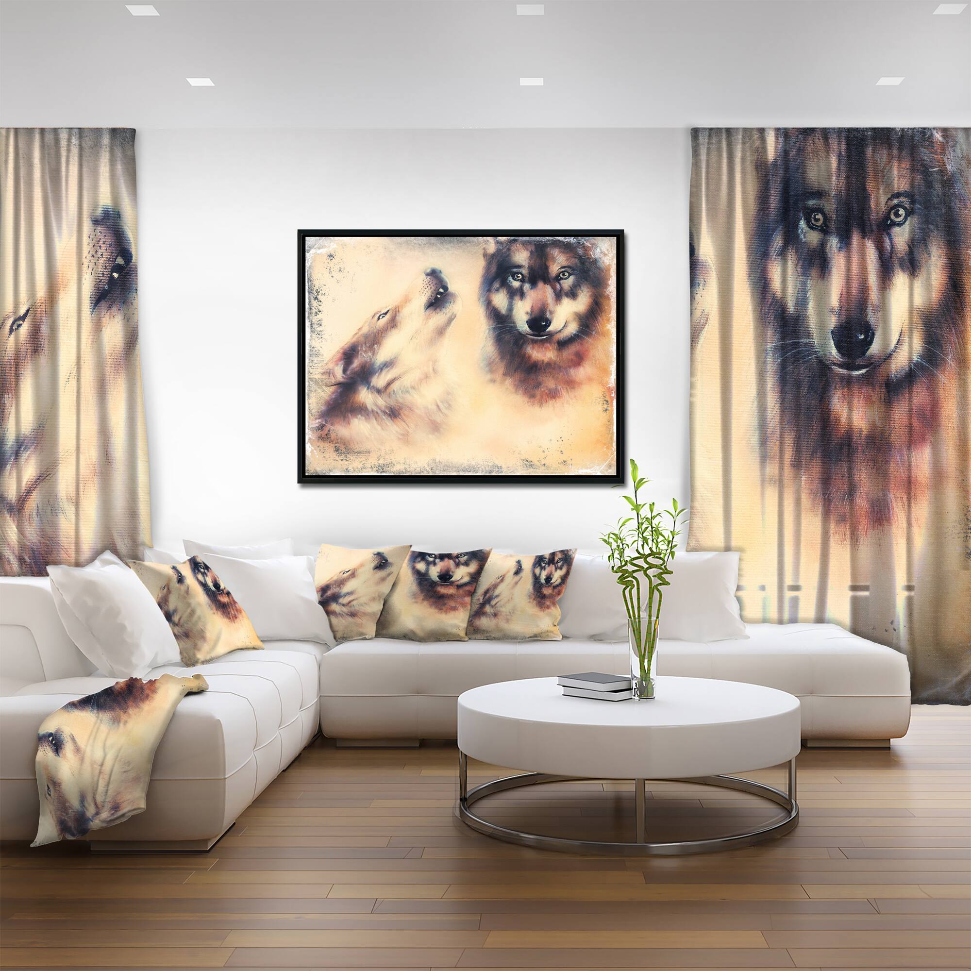 Designart - Howling Wolf - Animal Canvas Art Print in Black Frame