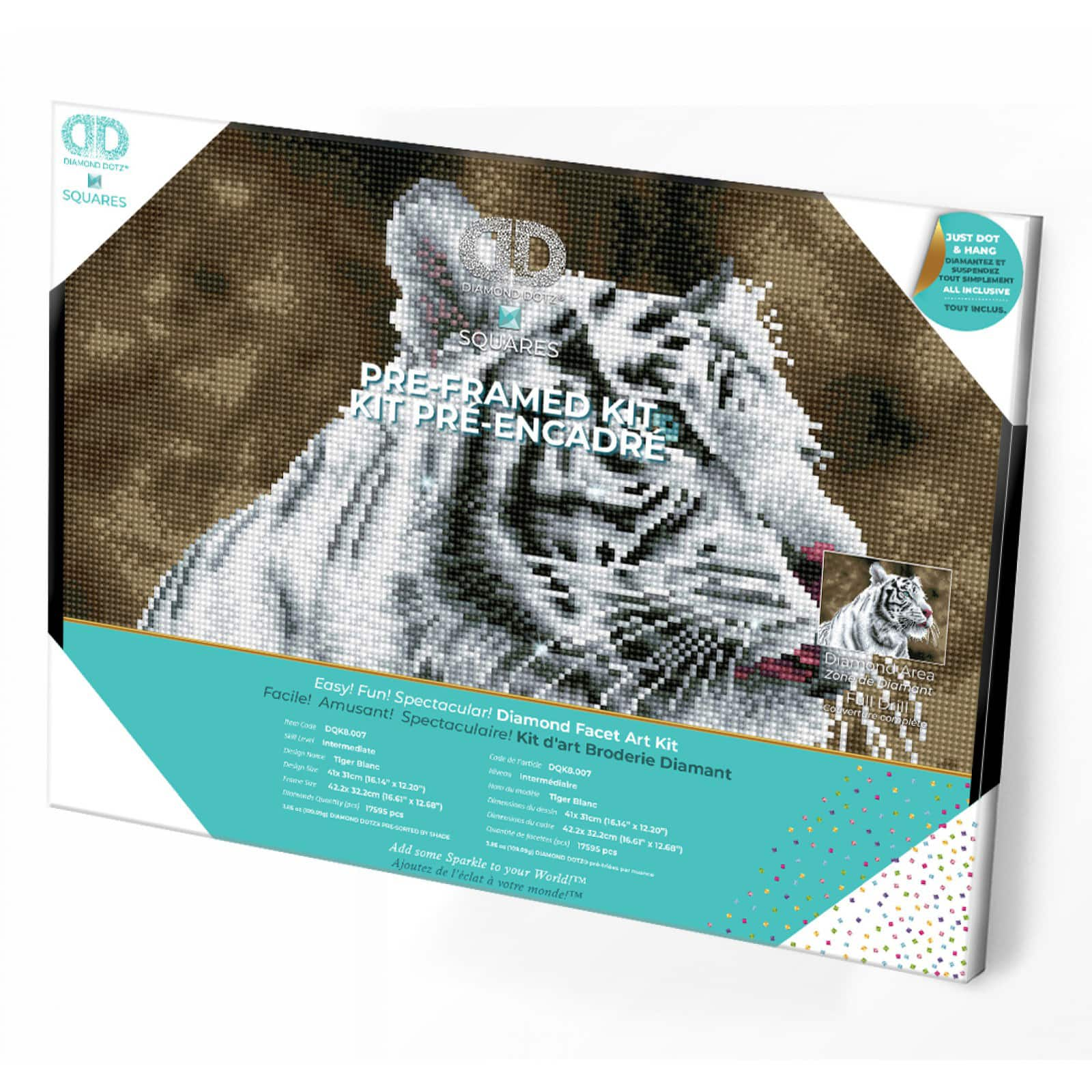 Diamond Dotz&#xAE; Intermediate Tiger Blanc Pre-Framed Diamond Painting Kit