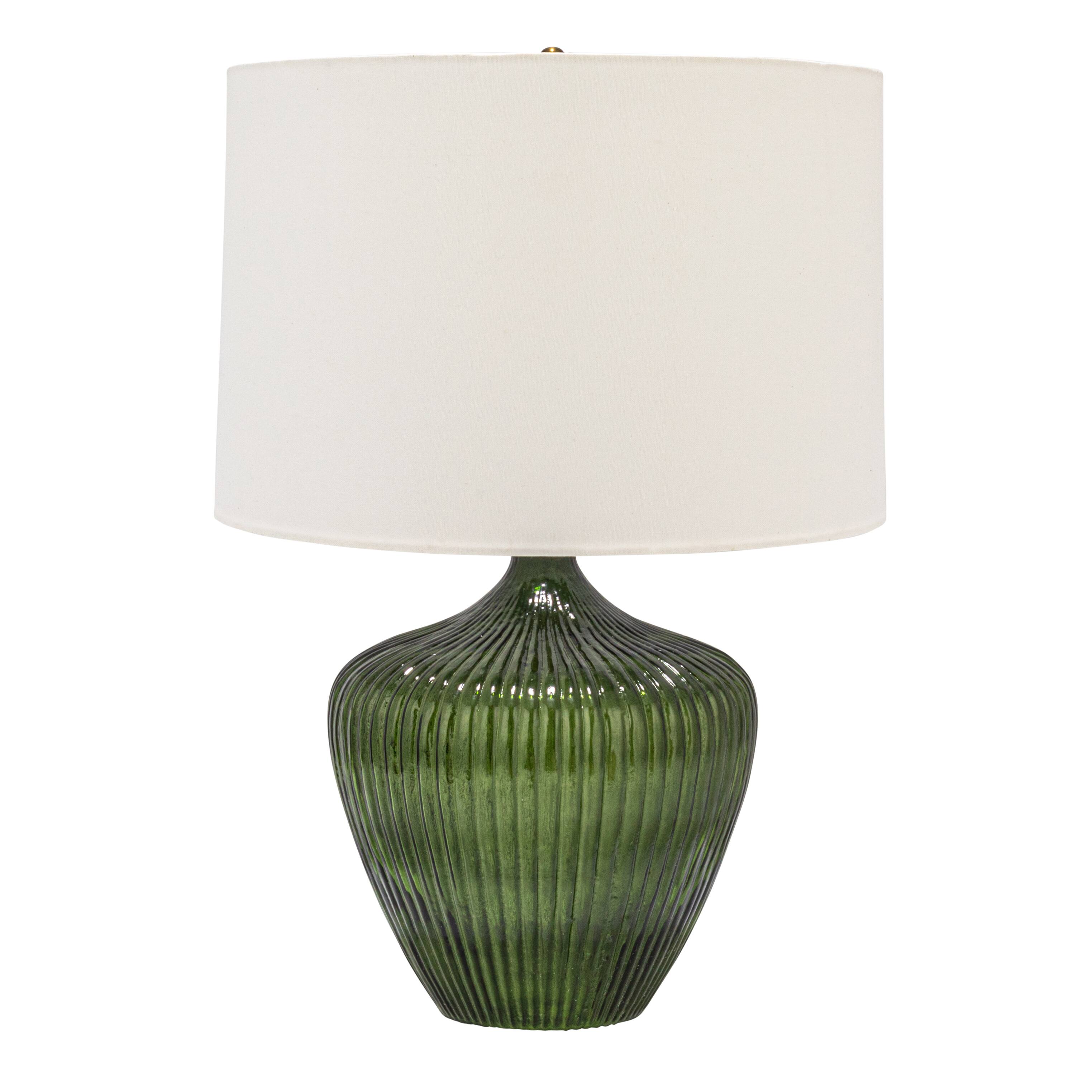 Hello Honey® 2ft. Green Glass Table Lamp with White Drum Shade