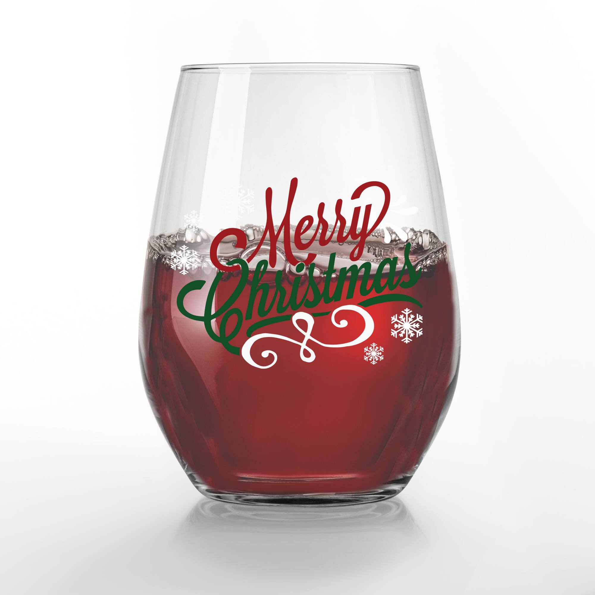 Merry Christmas Script 15oz. Printed Stemless Wine Glass