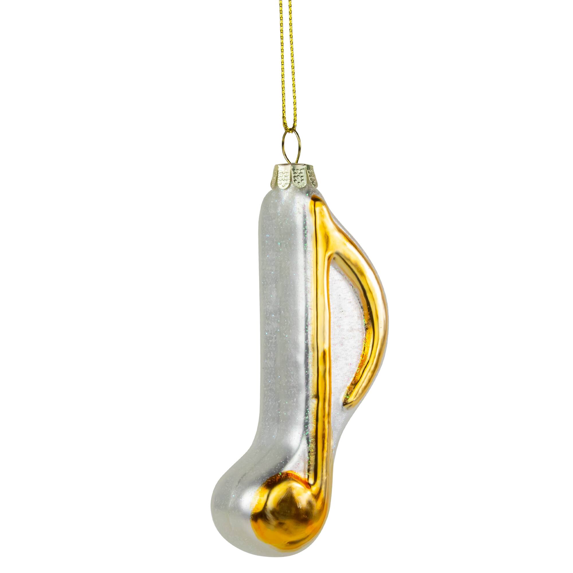 Gold & White Sixteenth Note Music Symbol Glass Ornament