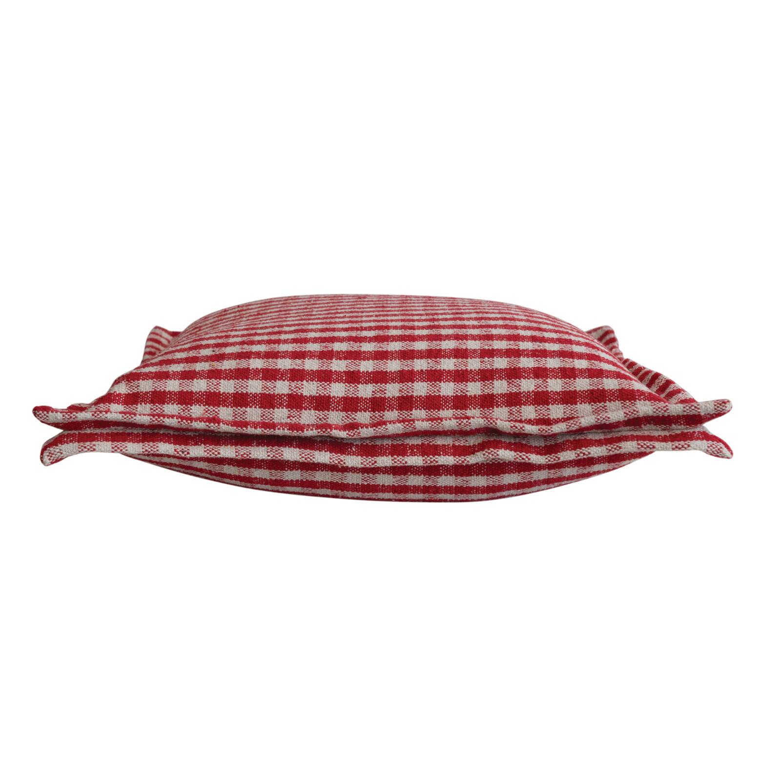 Hello Honey&#xAE; 18&#x22; Red &#x26; White Gingham with Flanged Edge Woven Recycled Cotton Pillow