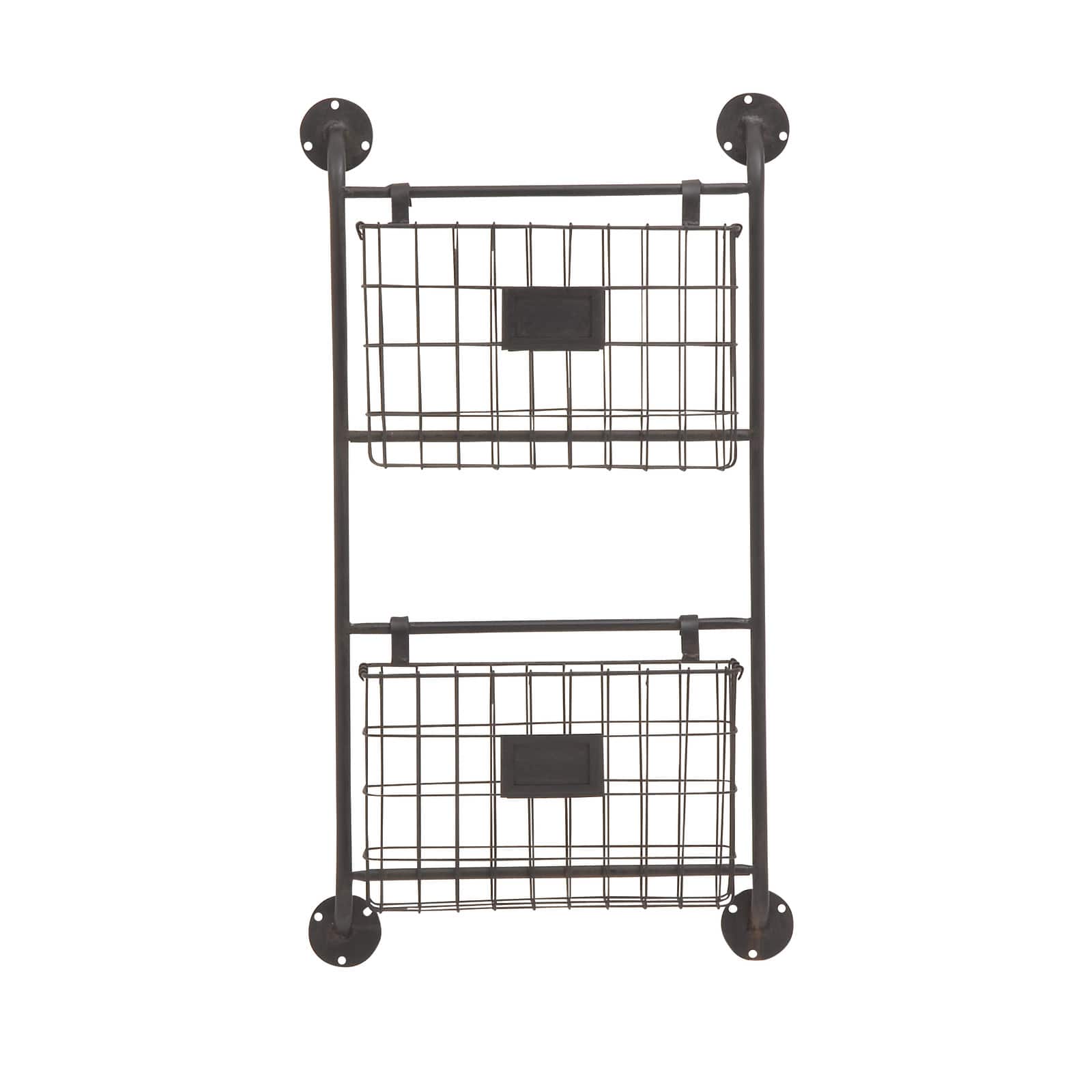 Black Metal Industrial Wall Mounted Magazine Rack