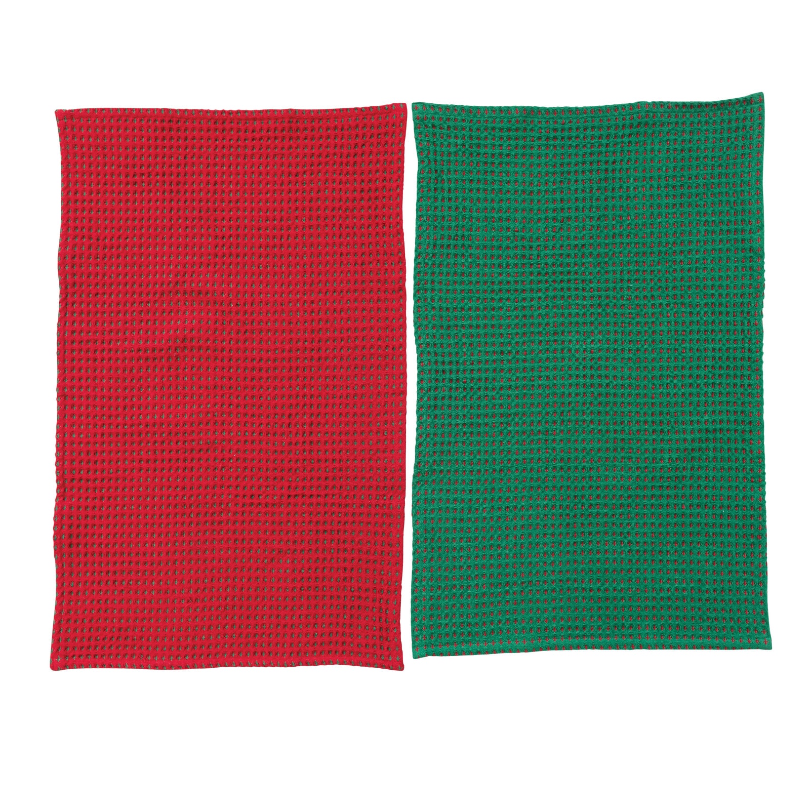 Hello Honey® 28" Red & Green Cotton Waffle Weave Tea Towel Set