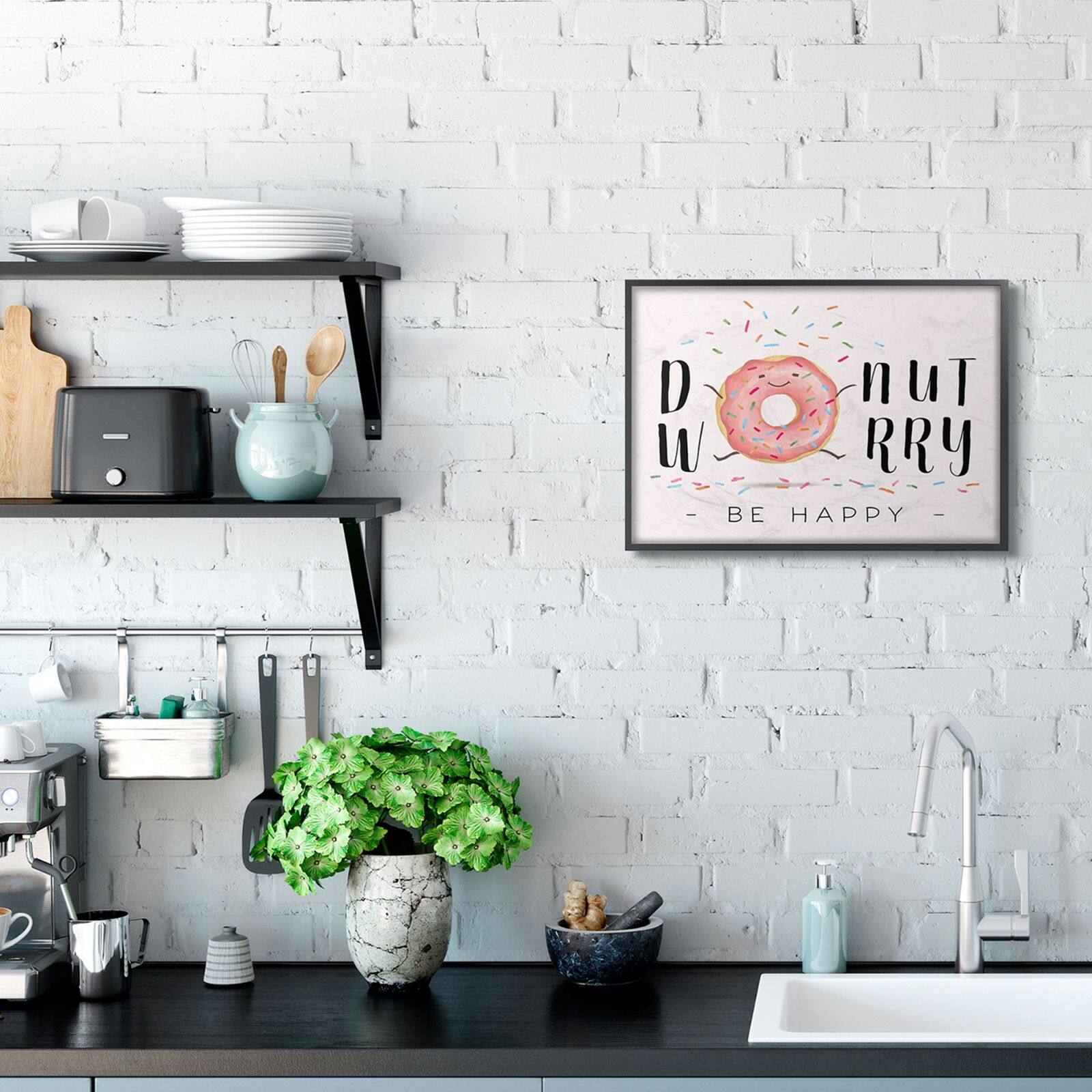 Stupell Industries Donut Worry Be Happy Black Framed Wall Art